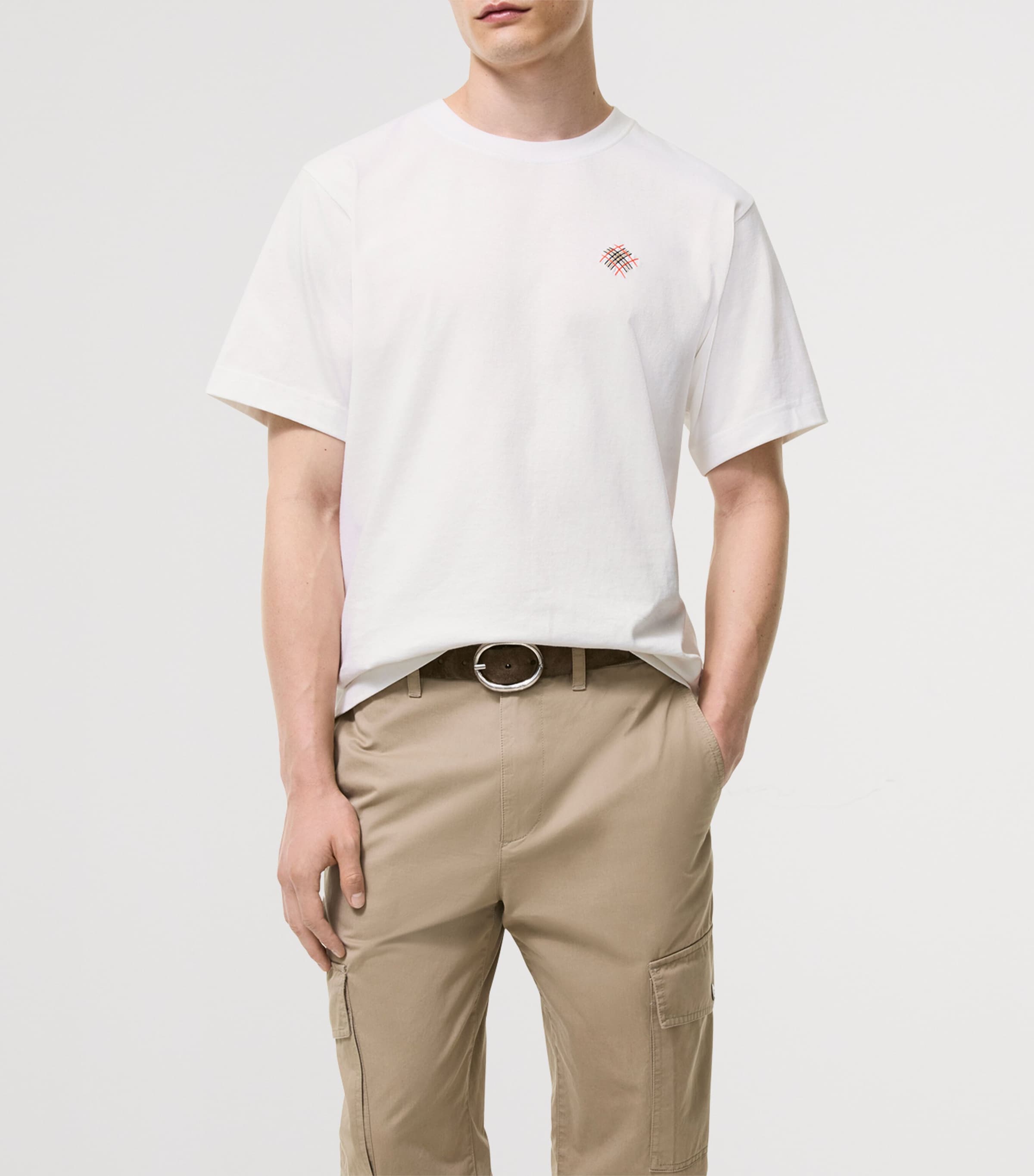 Burberry Mens Cotton Embroidered Logo T-Shirt Chalk Image 2