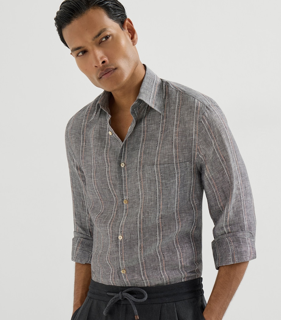 Brunello Cucinelli Mens Linen Stripe Shirt Image 3