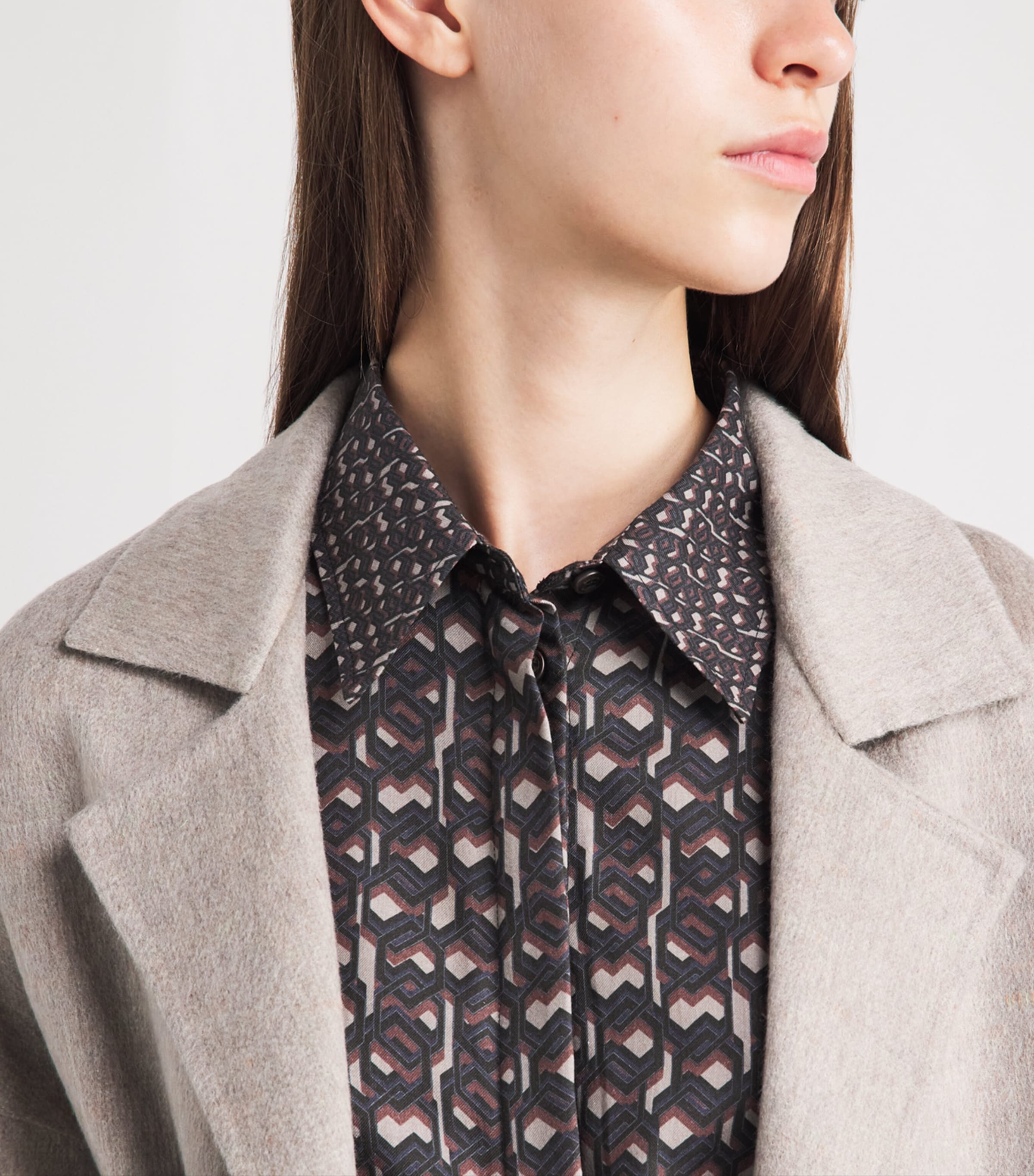 Colombo Womens Worsted Cashmere Printed Shirt Optical Print Image 3