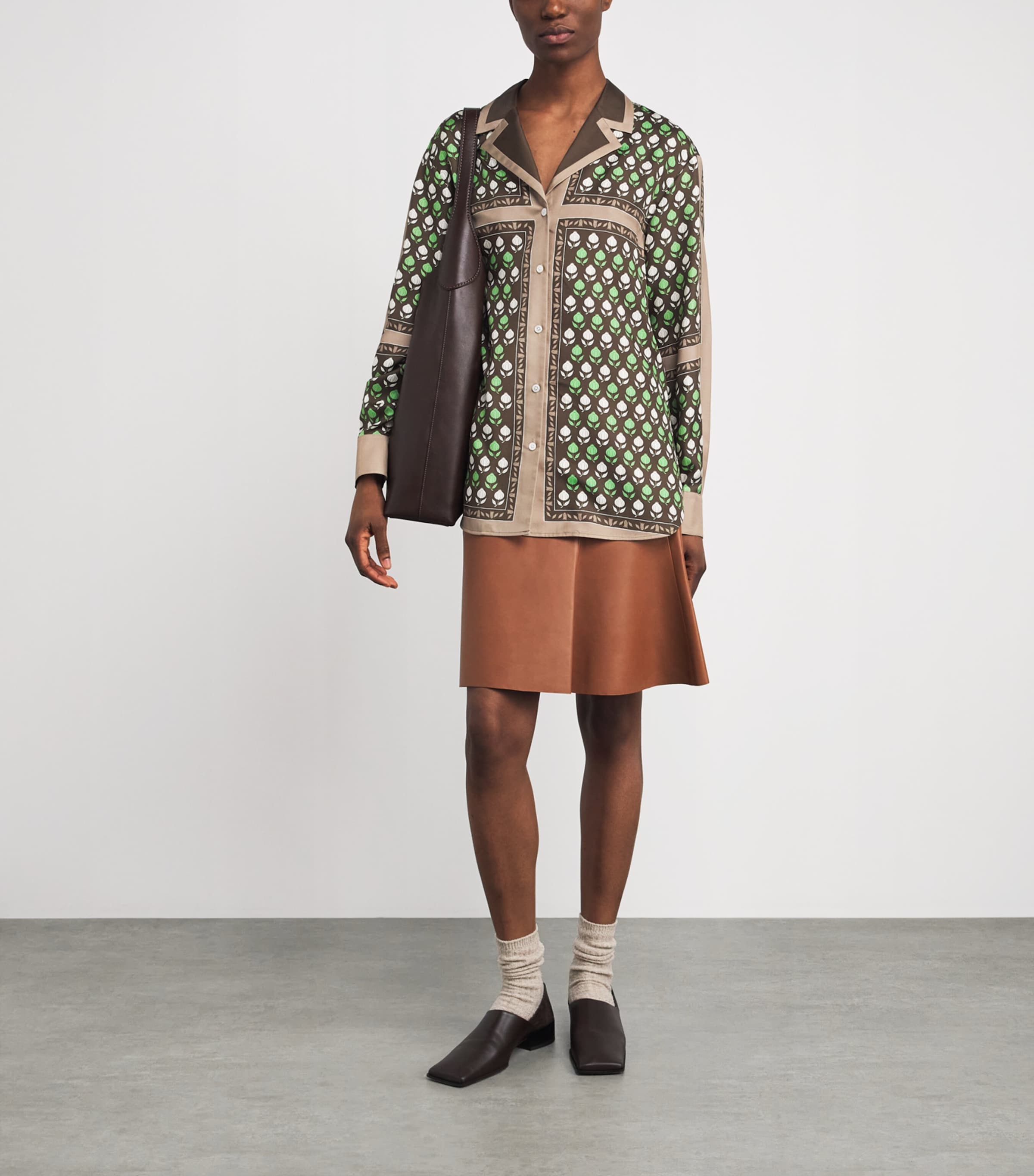 Tory Burch Womens Silk Pomegranate Print Shirt Chocolate Pmgrnte Image 2