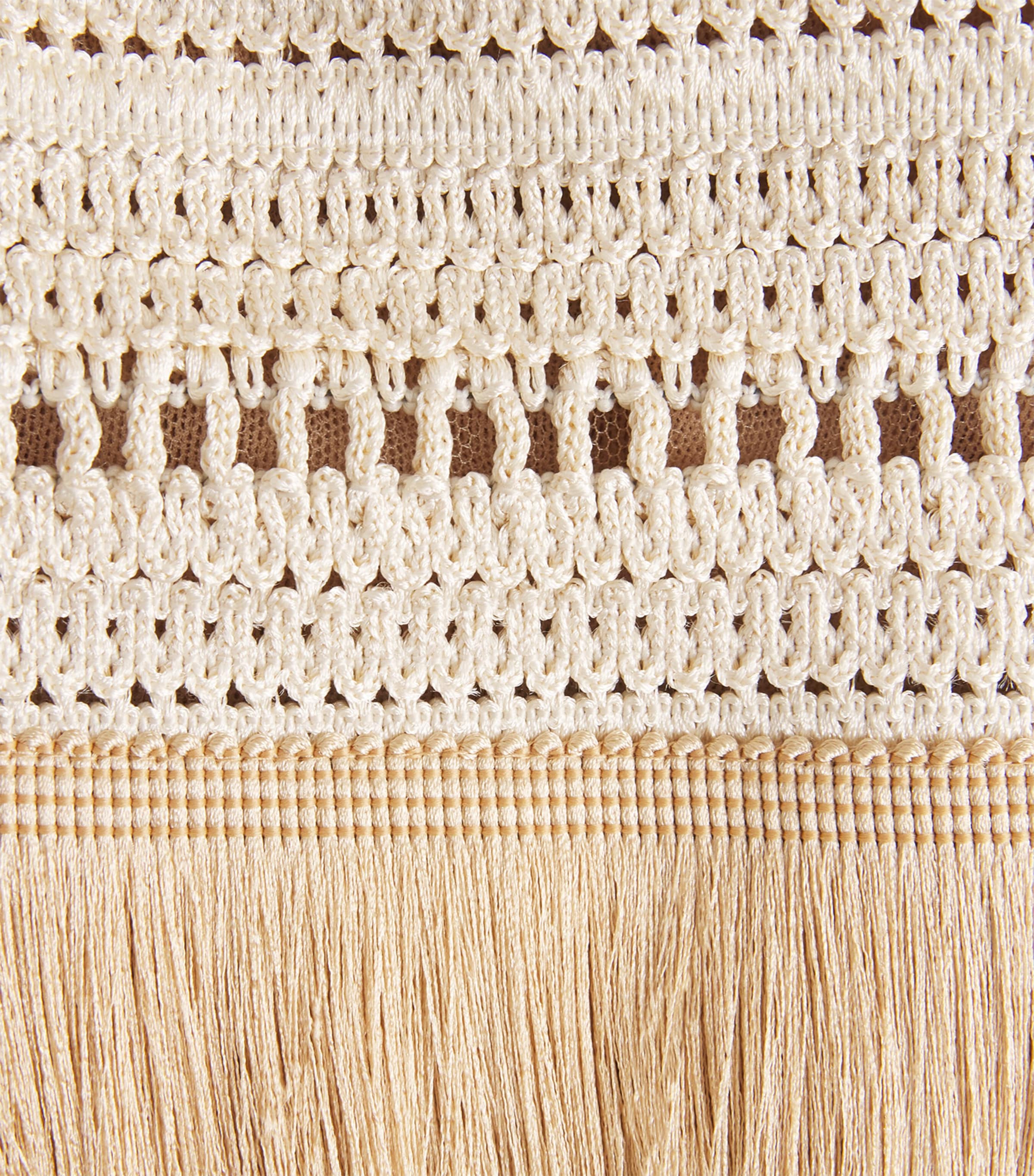 PatBO Womens Crochet Fringed Mini Dress Beige Image 6
