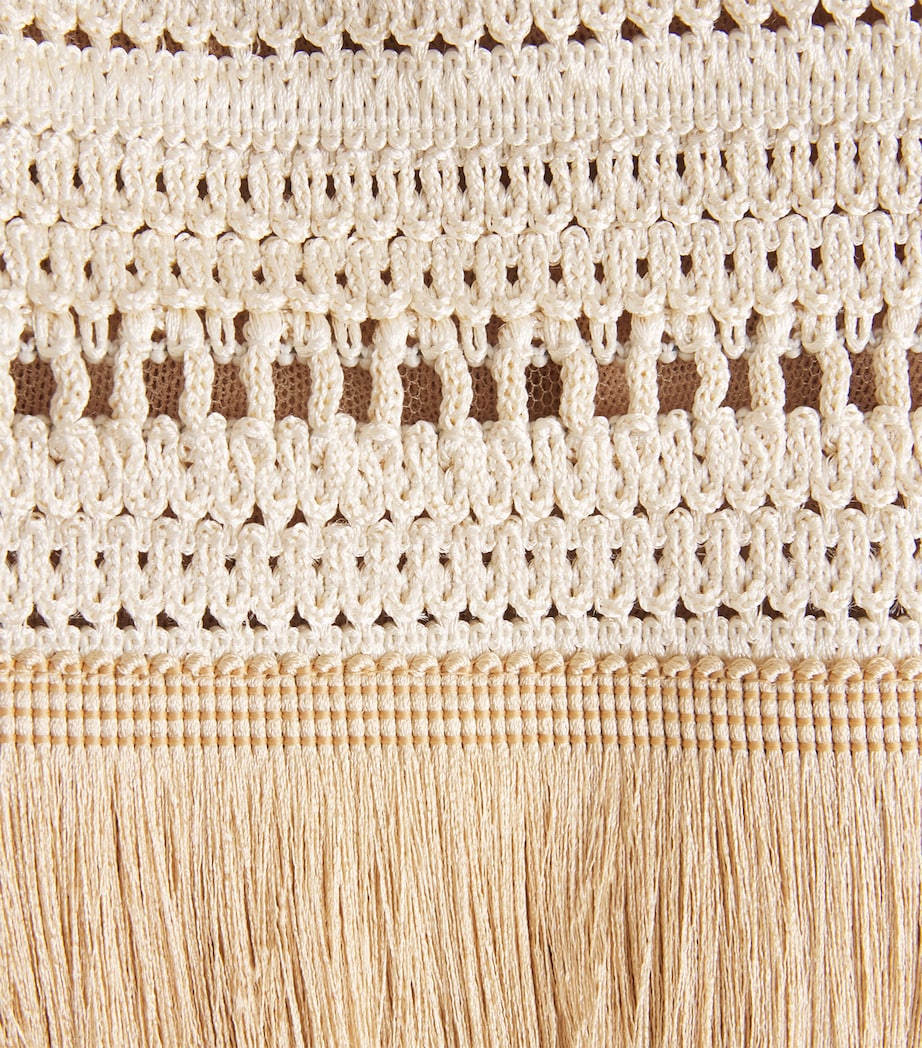 PatBO Womens Crochet Fringed Mini Dress Beige Image 6
