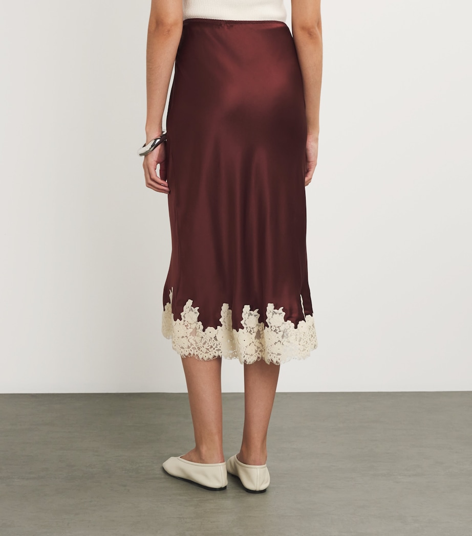 Silk Lace-Trim Elowen Midi Skirt CAFÉ Image 4