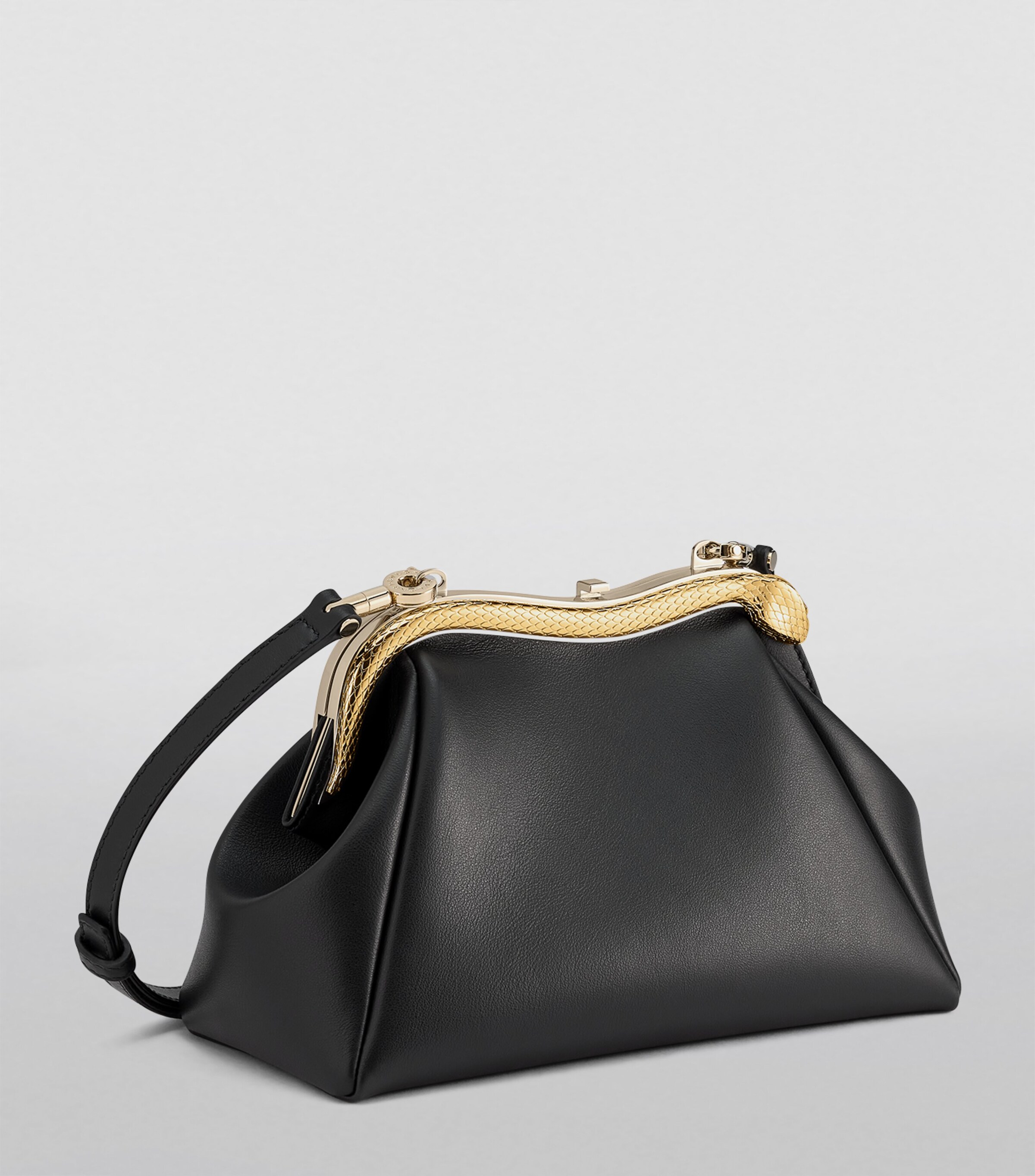 Small Leather Serpentine Clutch Bag BLACK Image 5