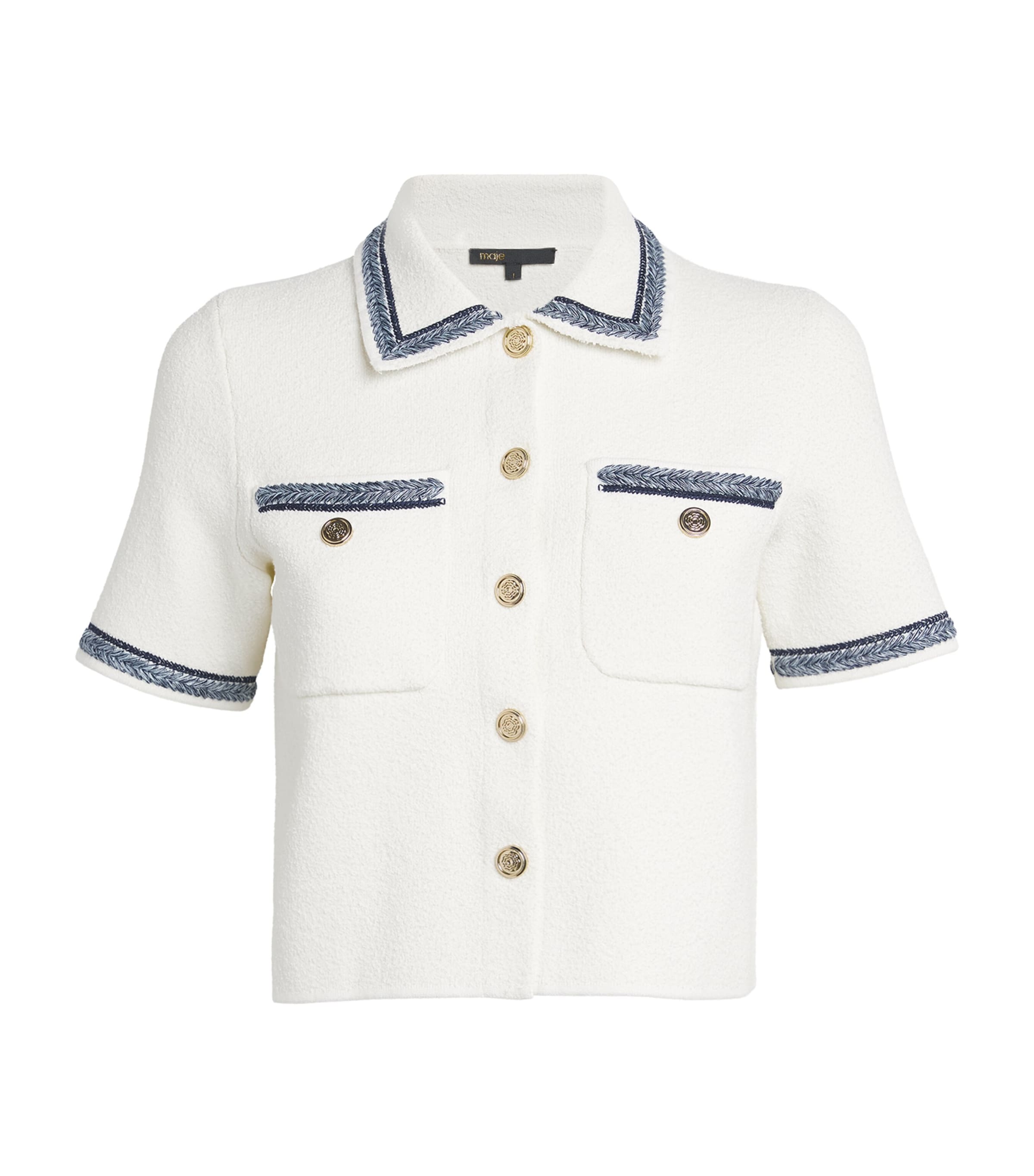 Shop Maje Cotton-blend Bouclé Shirt In White