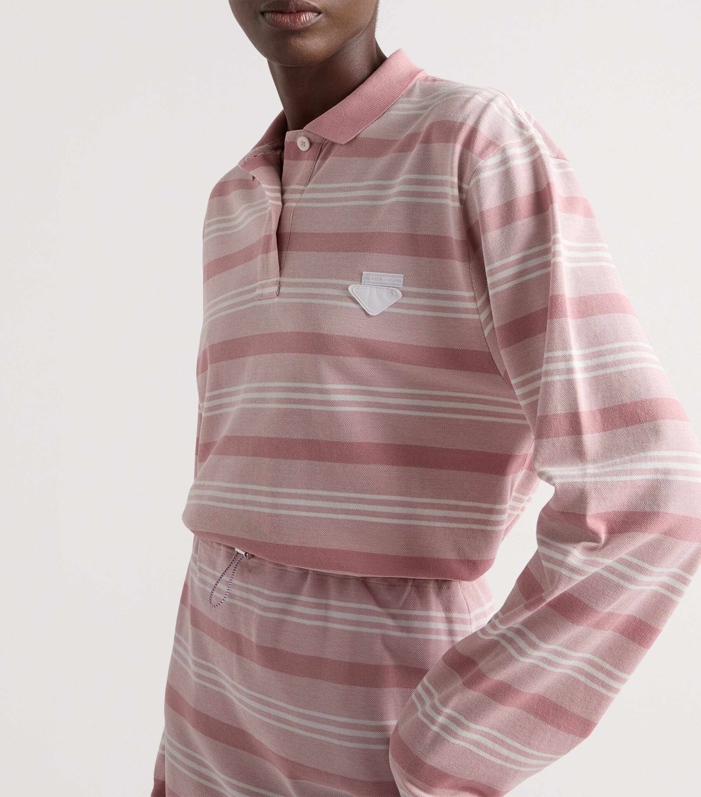 Prada Womens Cotton Piqué Stripe Polo Shirt Image 3