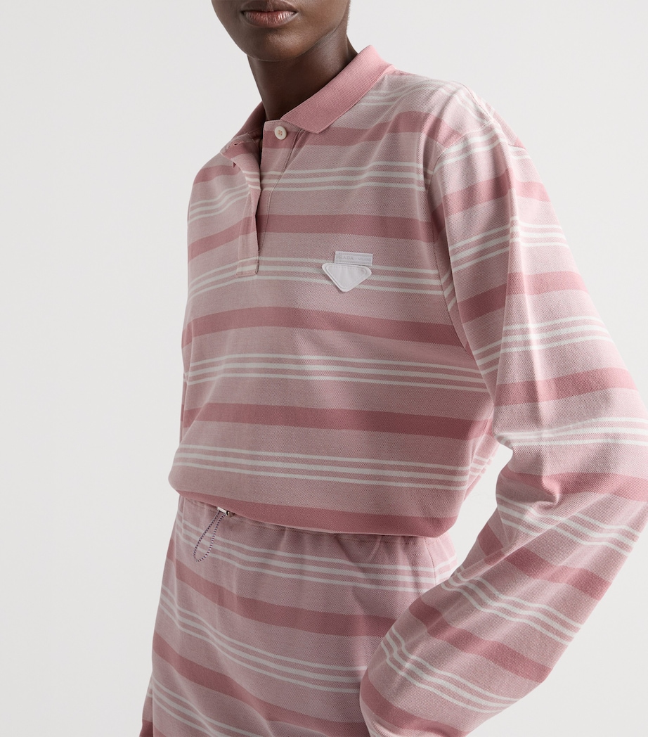 Prada Womens Cotton Piqué Stripe Polo Shirt Image 3
