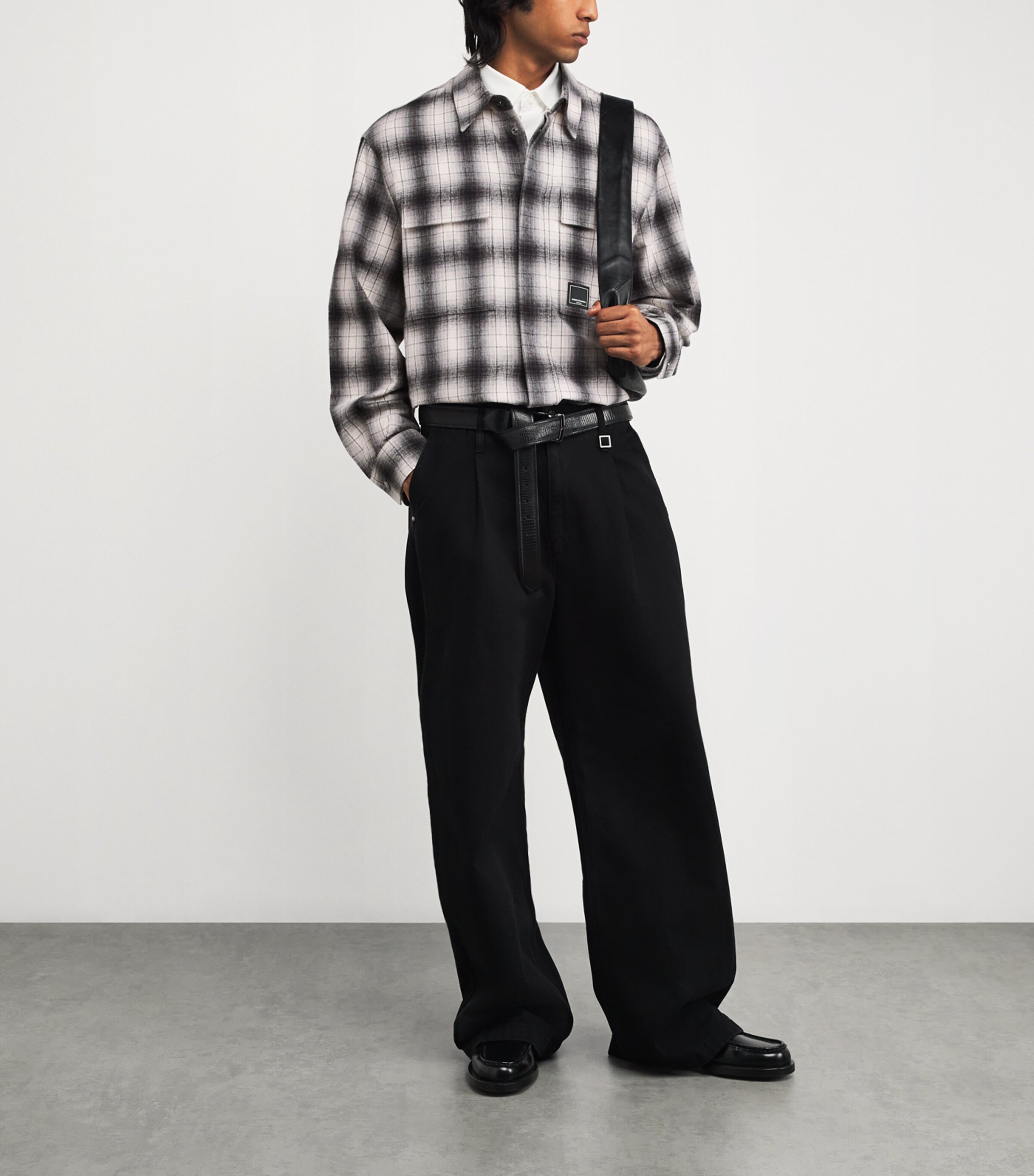 Wooyoungmi Mens Cotton Check Shirt Black Image 2