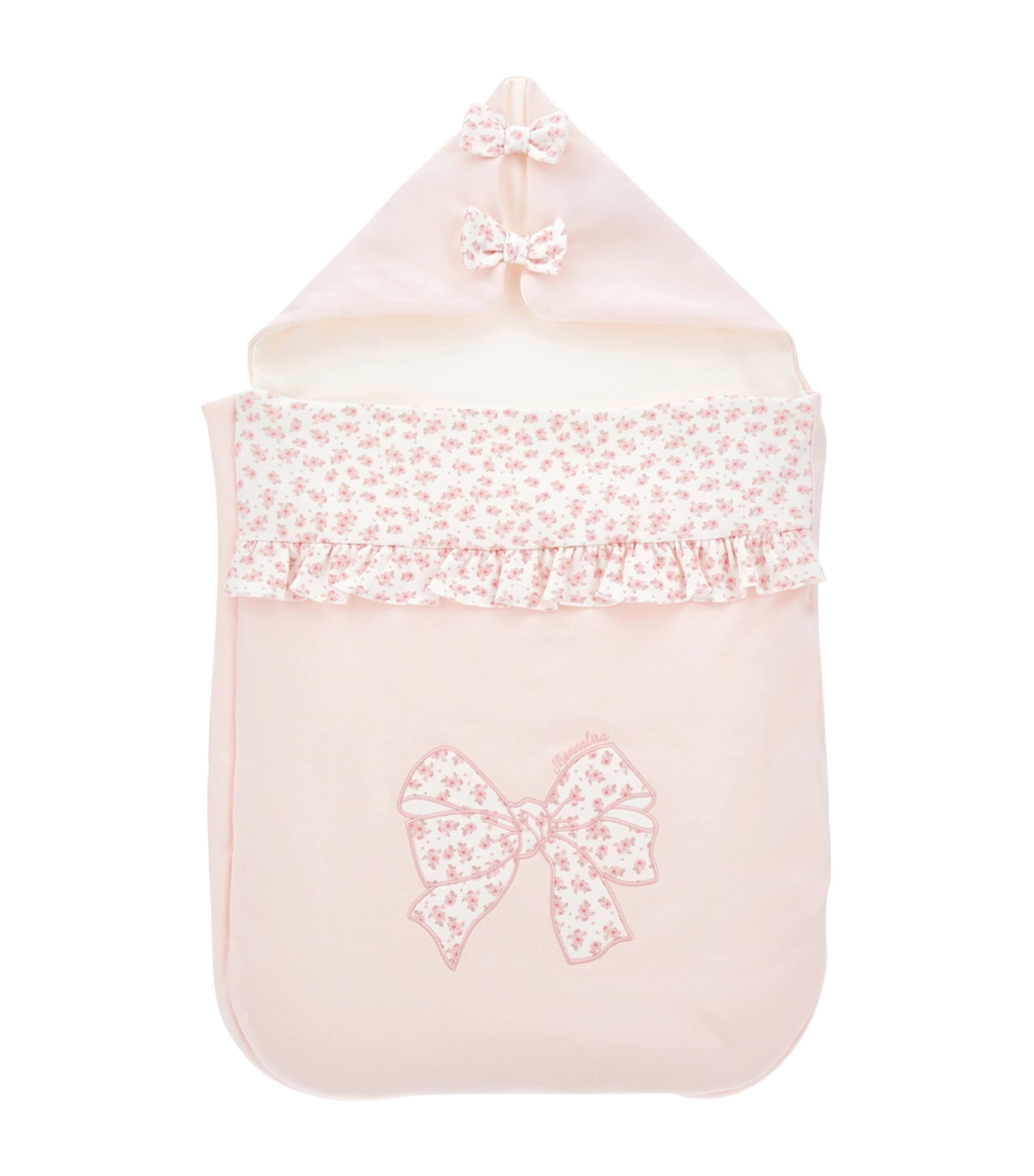 Monnalisa Cotton Floral Bow Sleeping Bag In Pink
