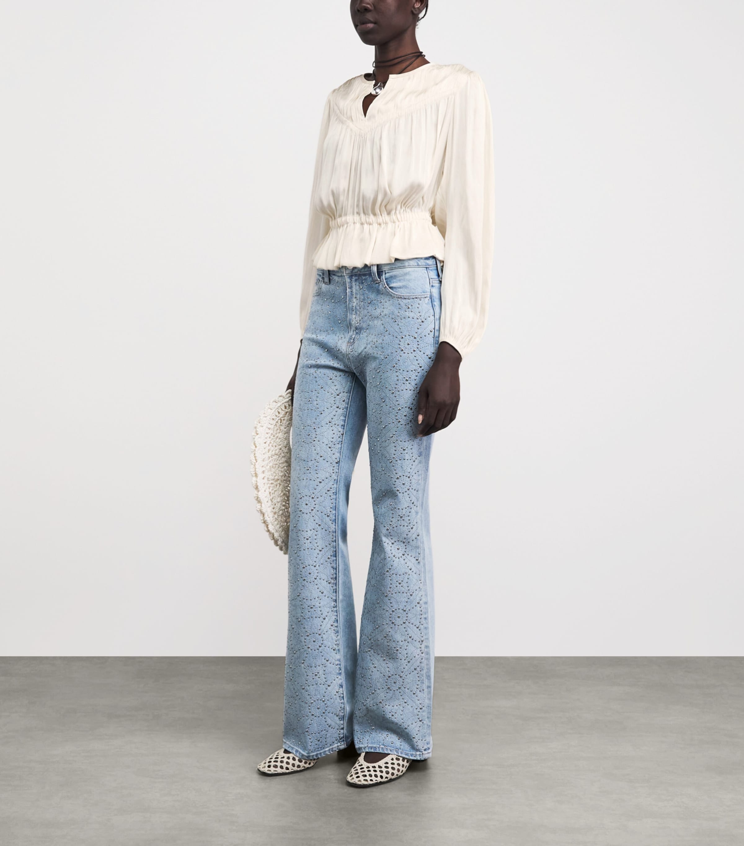 PAIGE Womens Eco Satin Gansevoort Blouse Antique White Image 2