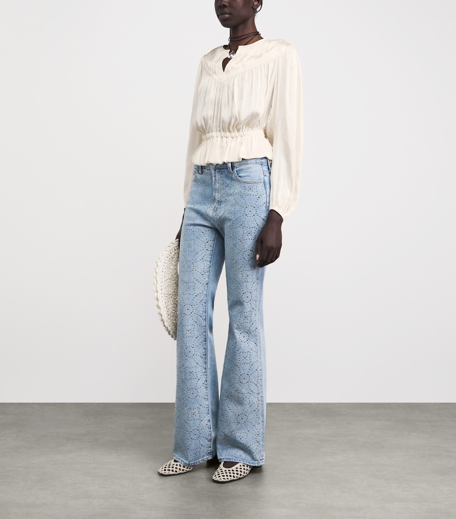 PAIGE Womens Eco Satin Gansevoort Blouse Antique White Image 2
