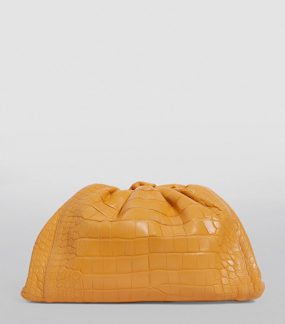 Crocodile Leather Pouch Clutch Bag ALMOND-GOLD Image 4