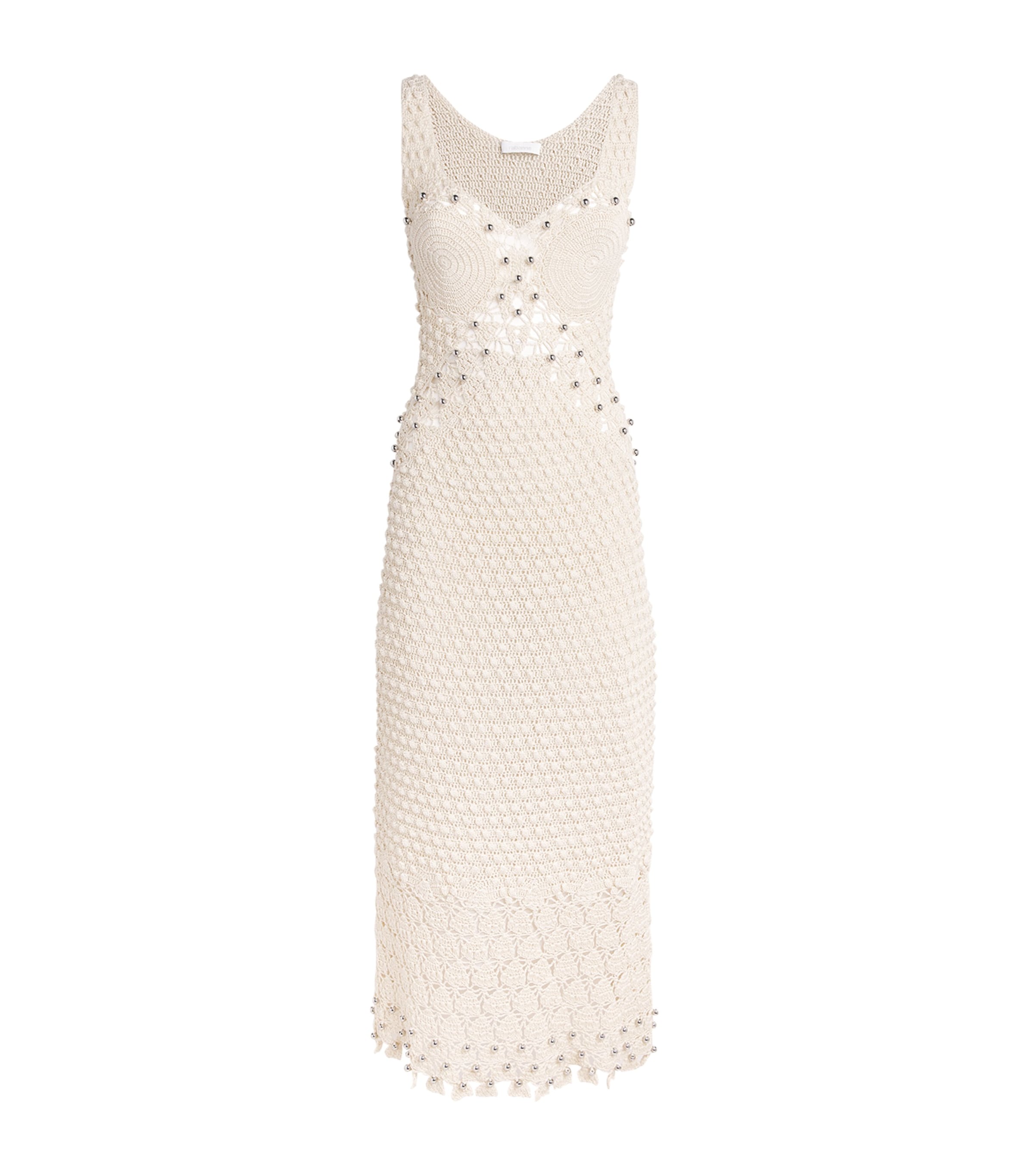 Rabanne Womens Cotton Crocheted Midi Dress Ecru Fluffy Image 1