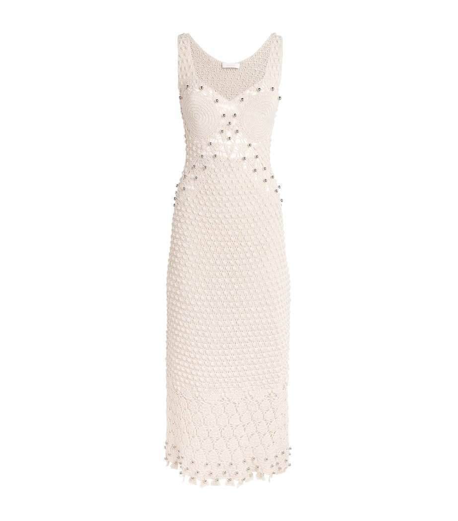 Rabanne Womens Cotton Crocheted Midi Dress Ecru Fluffy Image 1