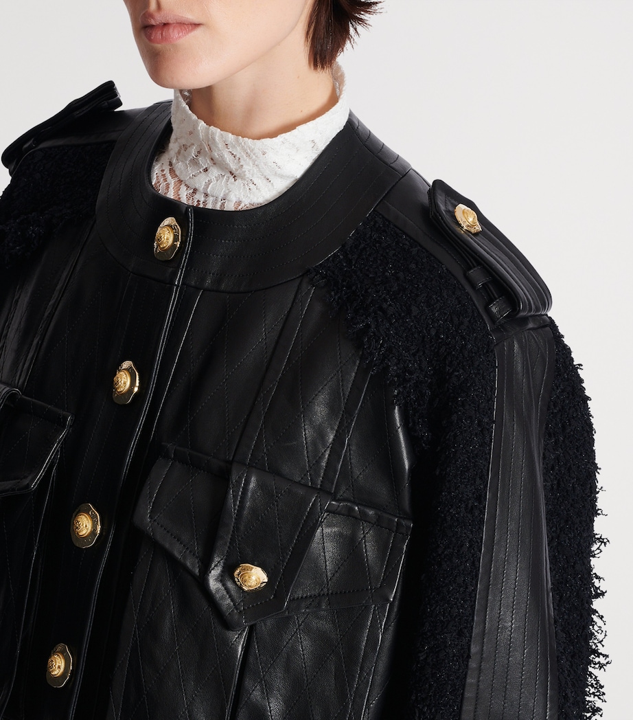 Tweed-Trim Leather Jacket EAP NOIR/NOIR Image 4