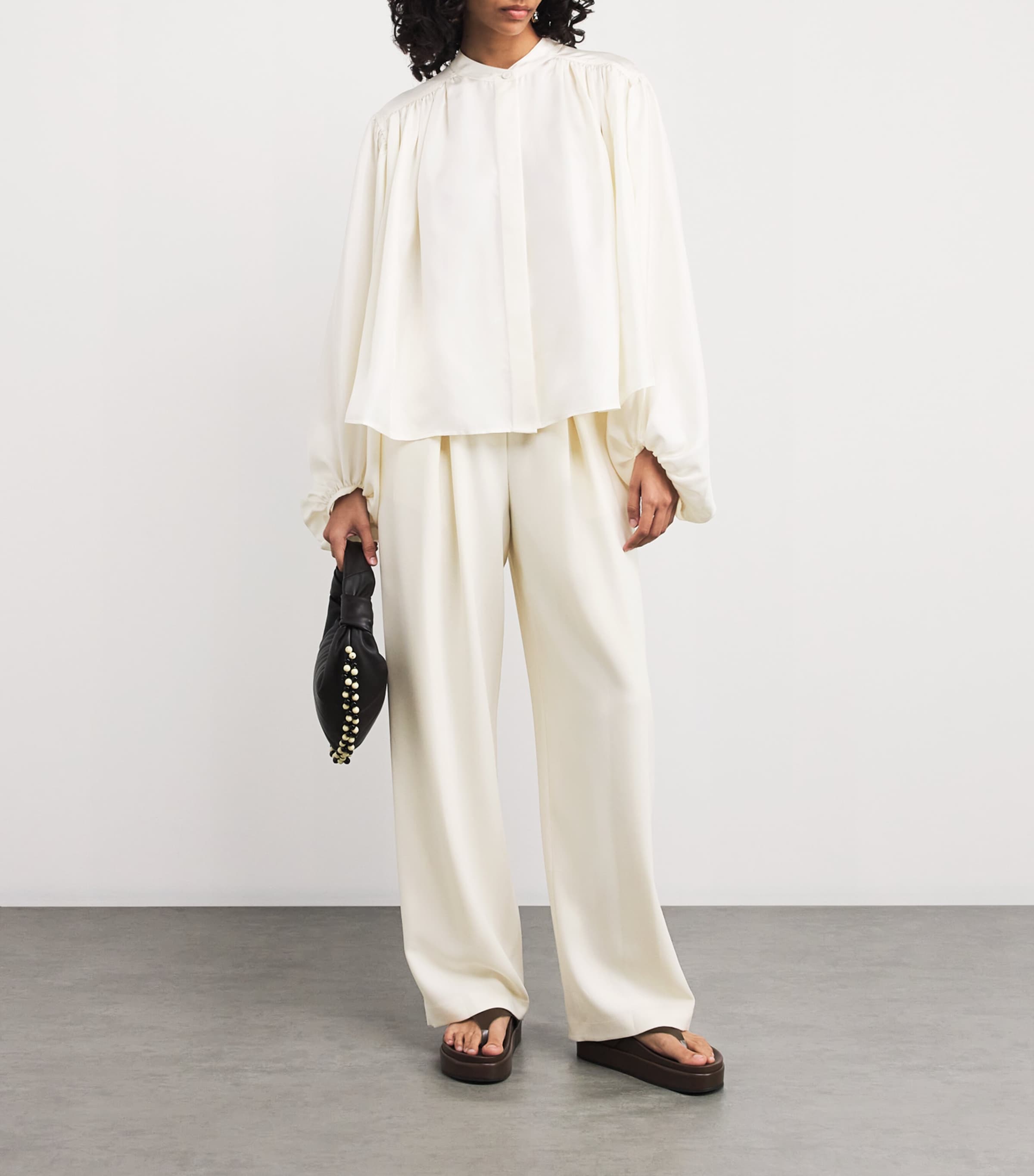 Silk Pleated Blouse CREAM Image 2