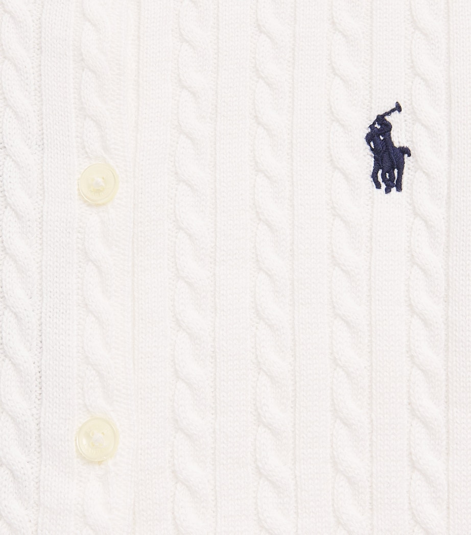 Ralph Lauren Kids Cotton Cable-Knit Cardigan (7-12 Years) Optic White W/ Navy Image 3