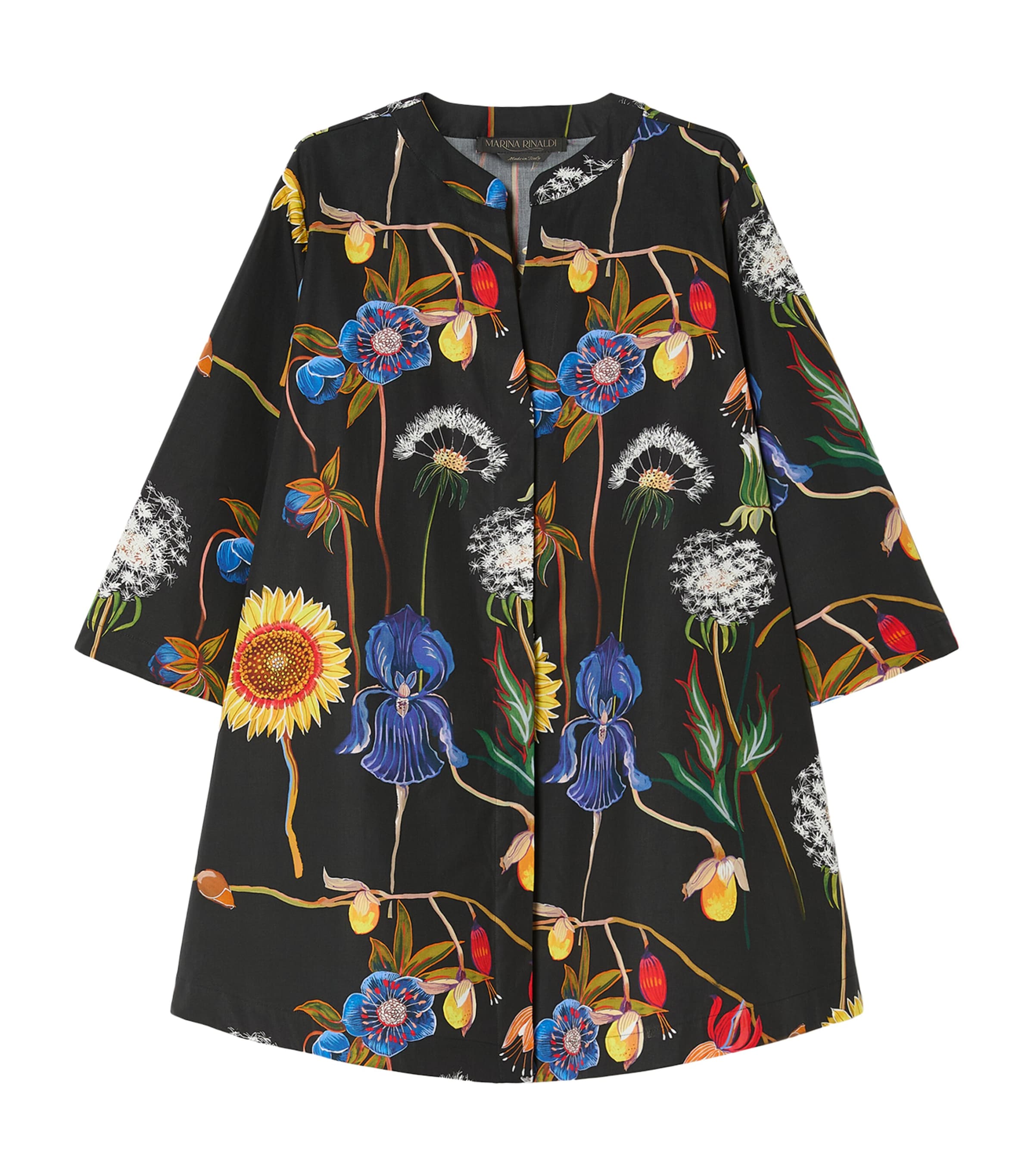 Marina Rinaldi Womens Cotton Floral Tunic Shirt Black Image 1