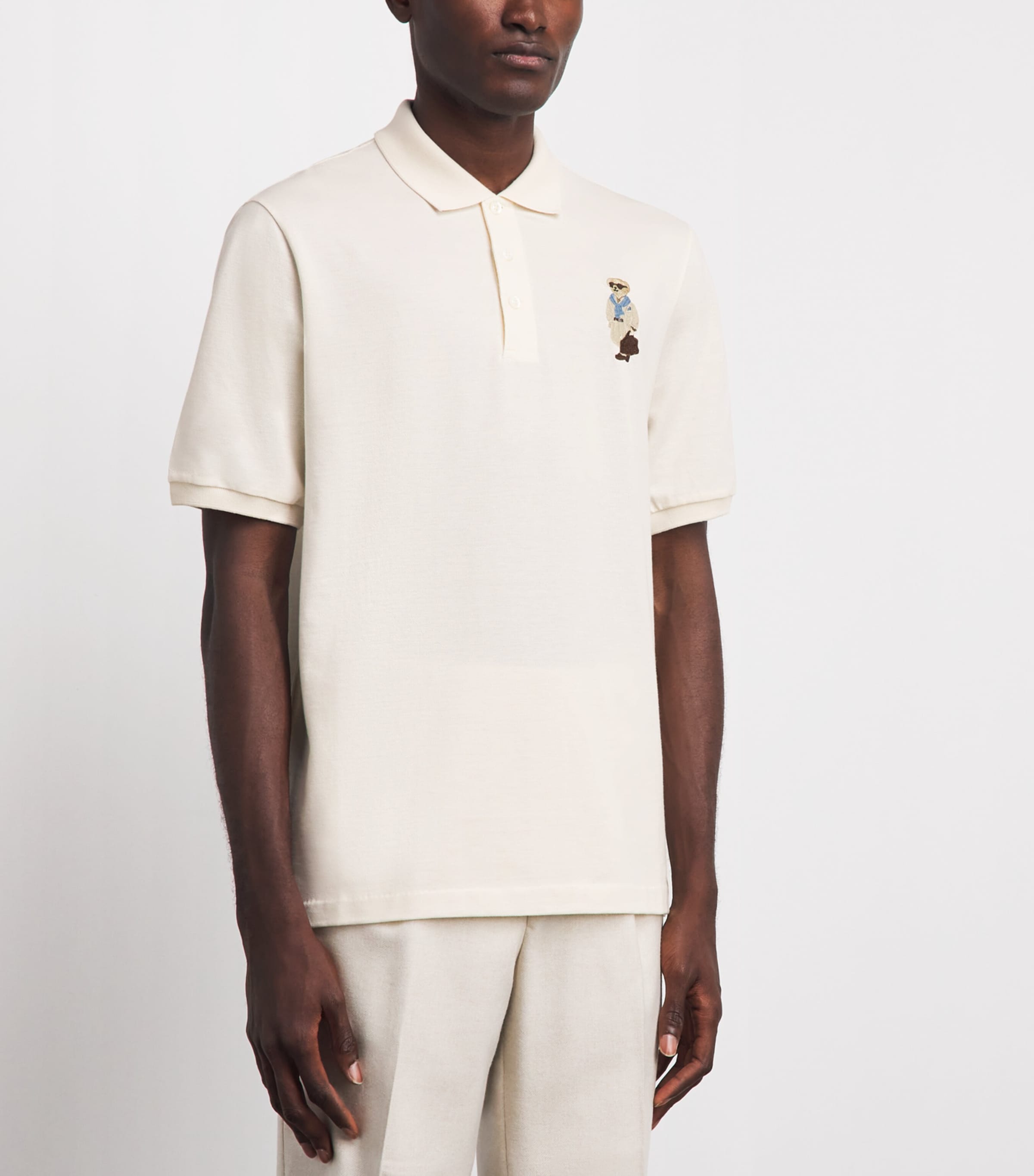 Ralph Lauren Purple Label Mens Cotton-Cashmere Polo Bear Polo Shirt Classic Cream Image 4