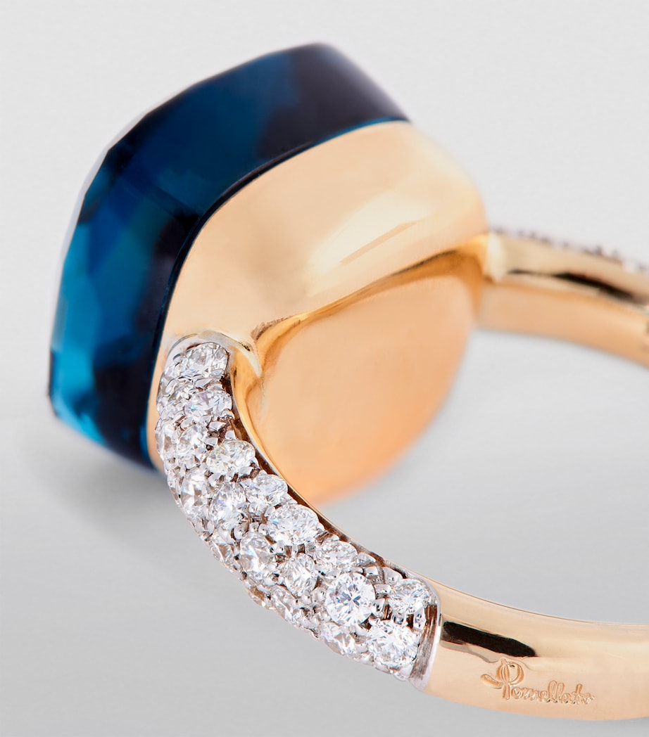 White Gold, Diamond and London Blue Topaz Nudo Ring DB0TL Image 4