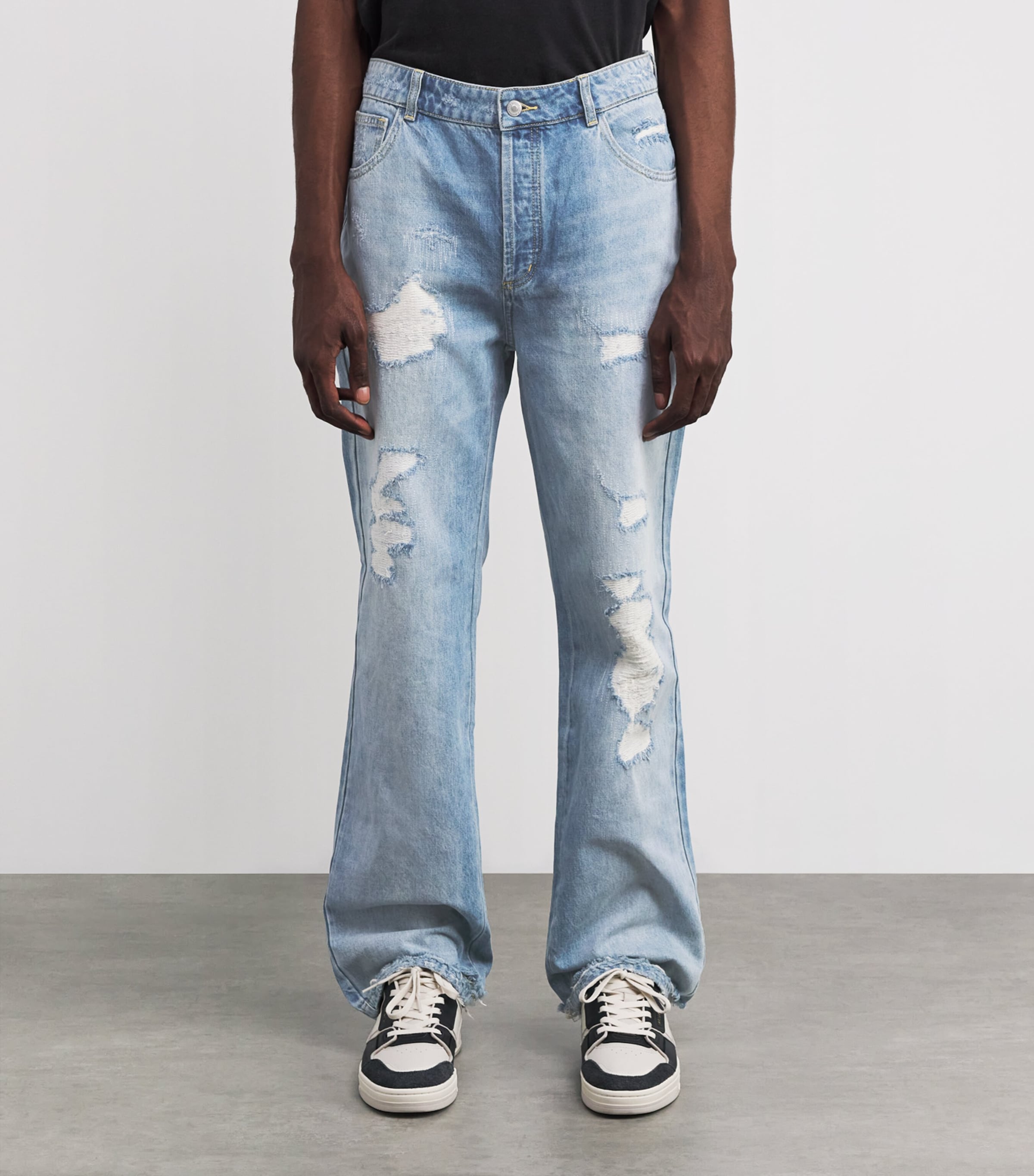 Distressed Straight Jeans 400 BLUE Image 3