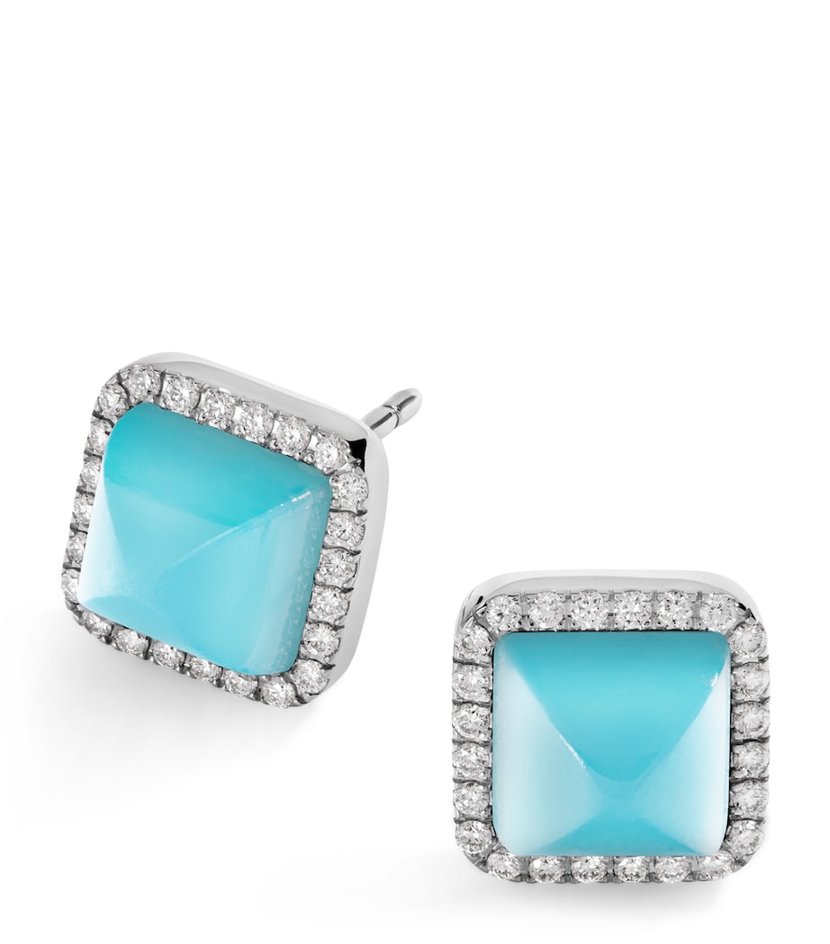 White Gold, Diamond and Chalcedony Cleo Pyramid Earrings WHITE GOLD Image 1