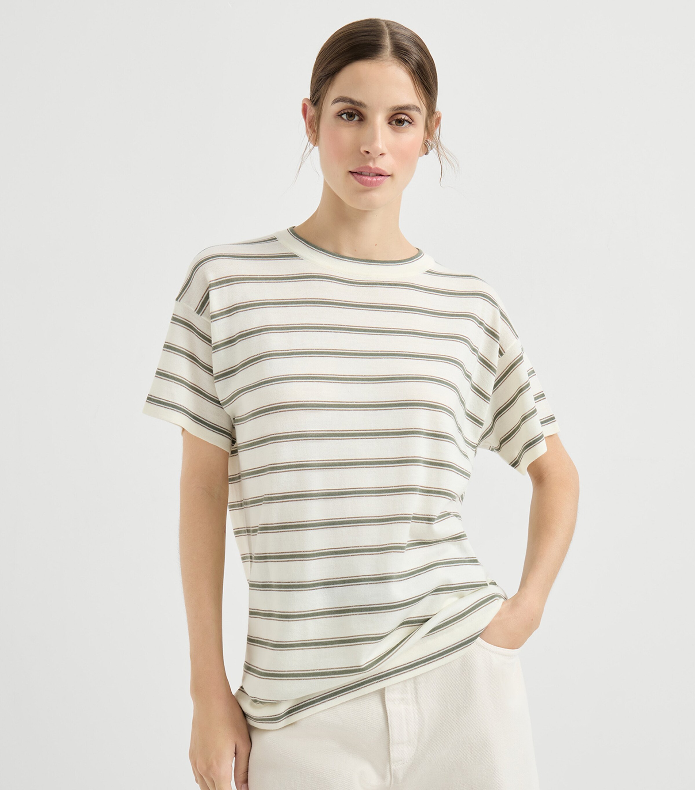 Virgin Wool-Cashmere Striped T-Shirt CIH19 Image 3