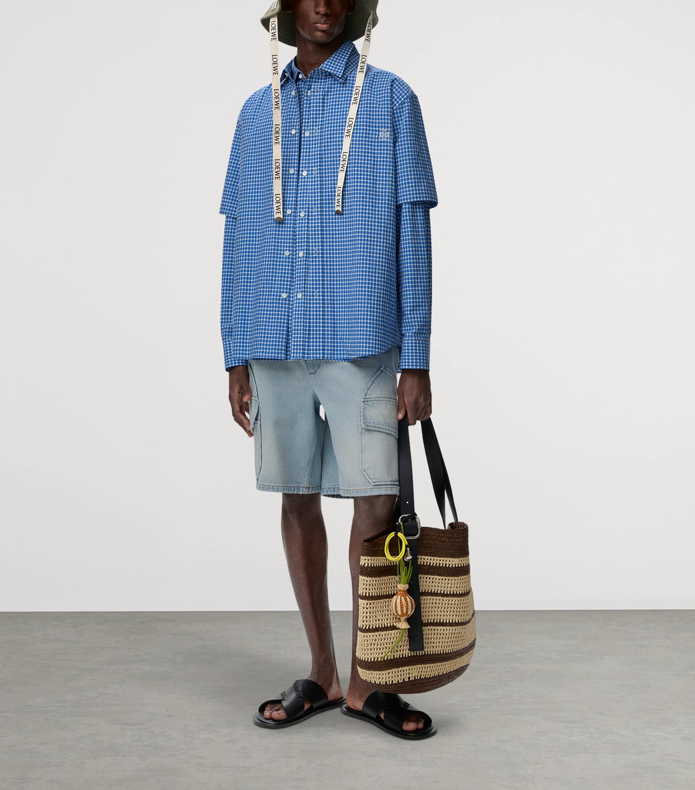 LOEWE Mens x Paula’s Ibiza Check Anagram Shirt Blue/white Image 2
