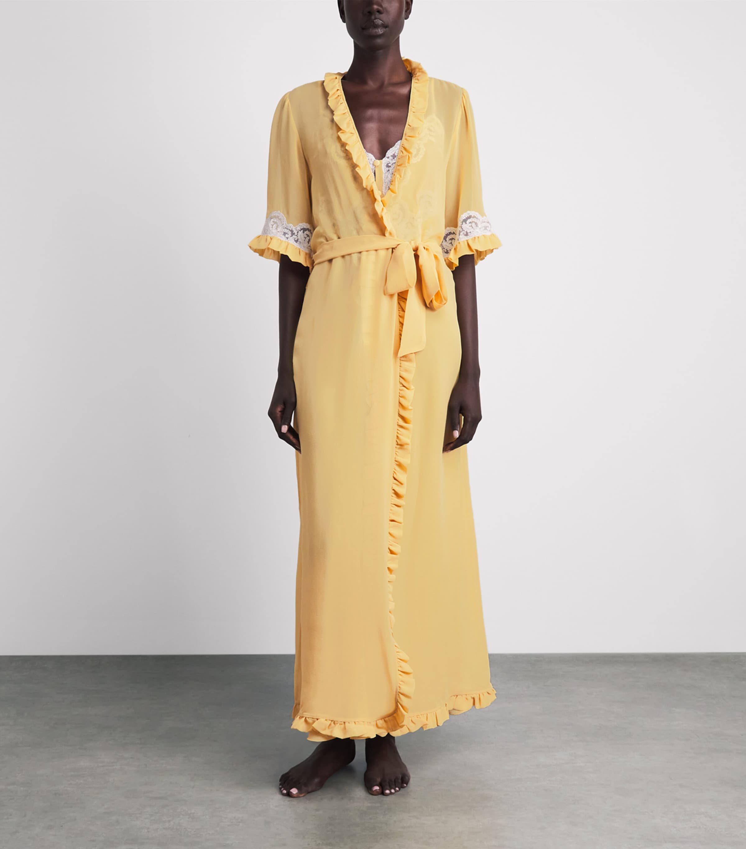 Loretta Caponi Yellow Silk Short-Sleeve Germana Robe | Harrods UK