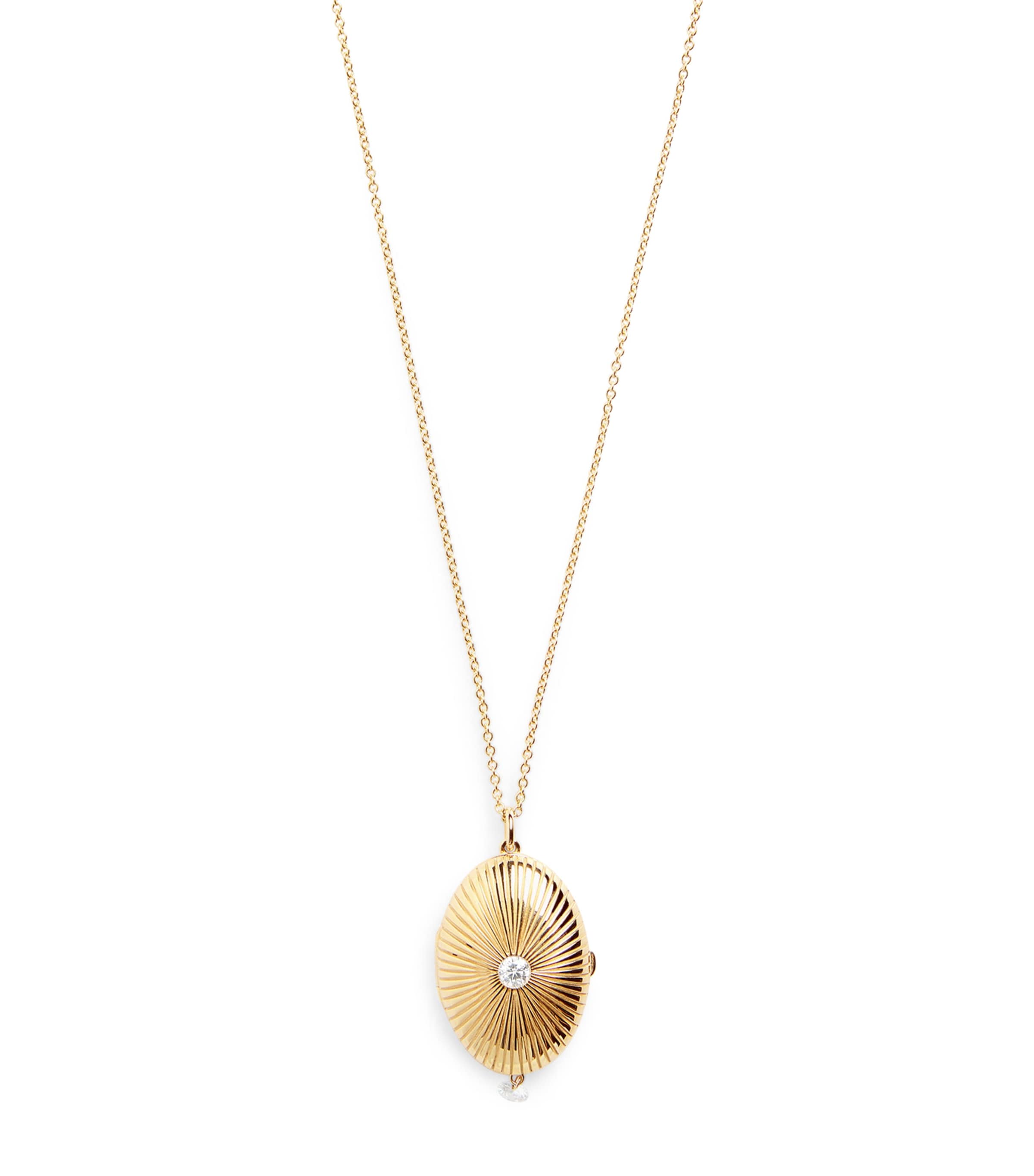Persée Large Yellow Gold And Diamond Memoria Locket Necklace In Gold