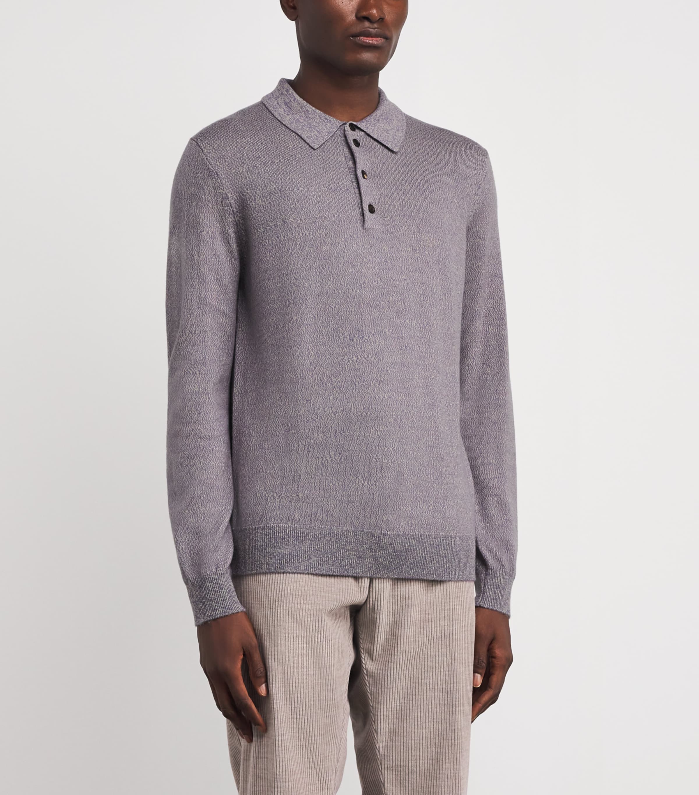 Wool Diamond Cable-Knit Polo Shirt 75 VIOLET Image 3