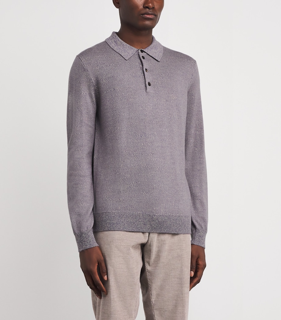 Wool Diamond Cable-Knit Polo Shirt 75 VIOLET Image 3