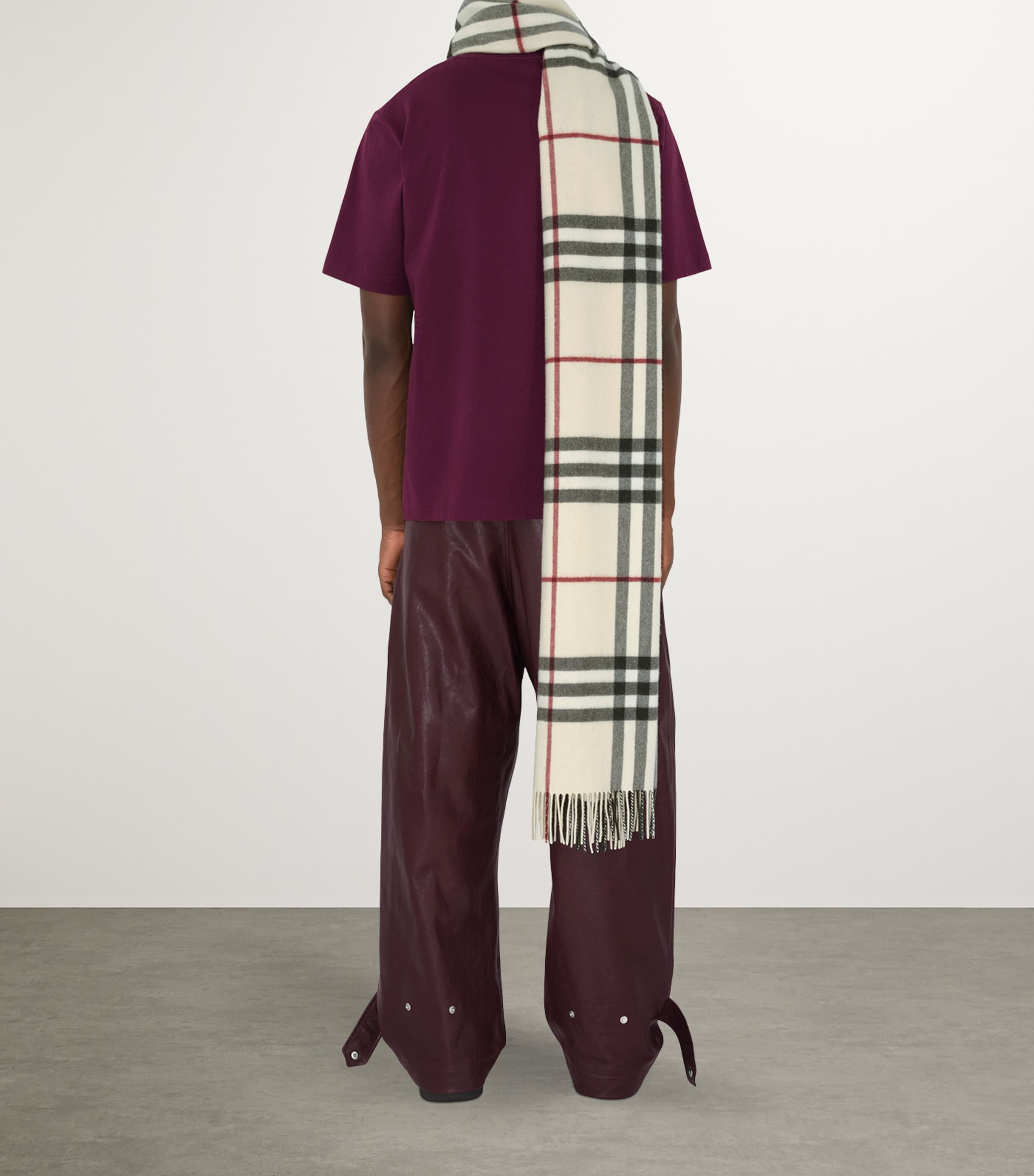 Cashmere Wide Check Scarf STONE Image 5