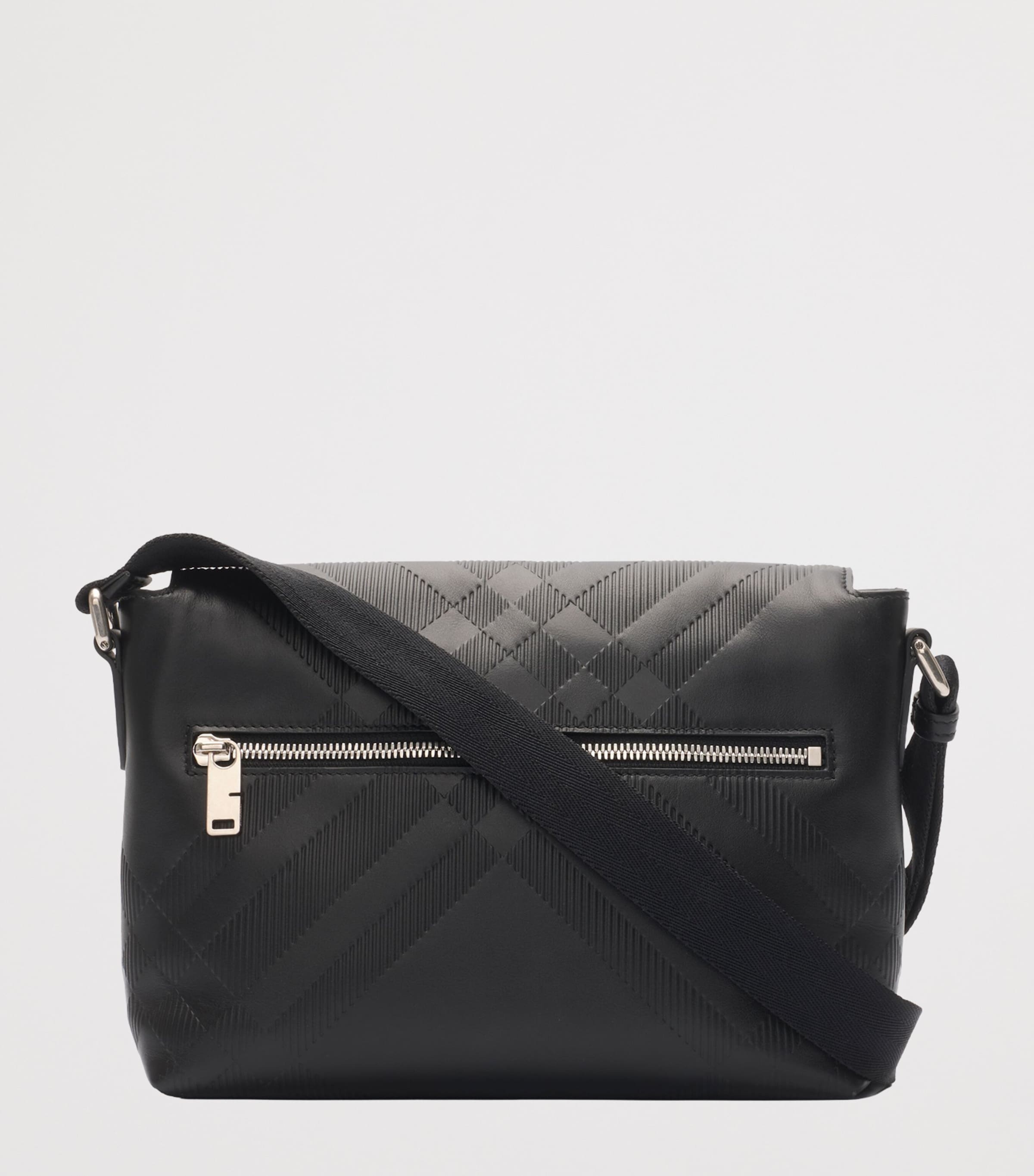 Small Leather Check-Embossed Messenger Bag​ BLACK Image 3