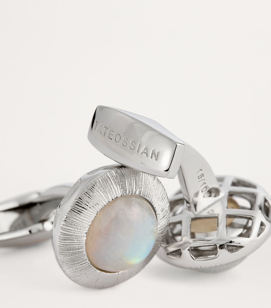 Rhodium-Plated Silver and Moonstone Graffiato Cufflink SILVER Image 5