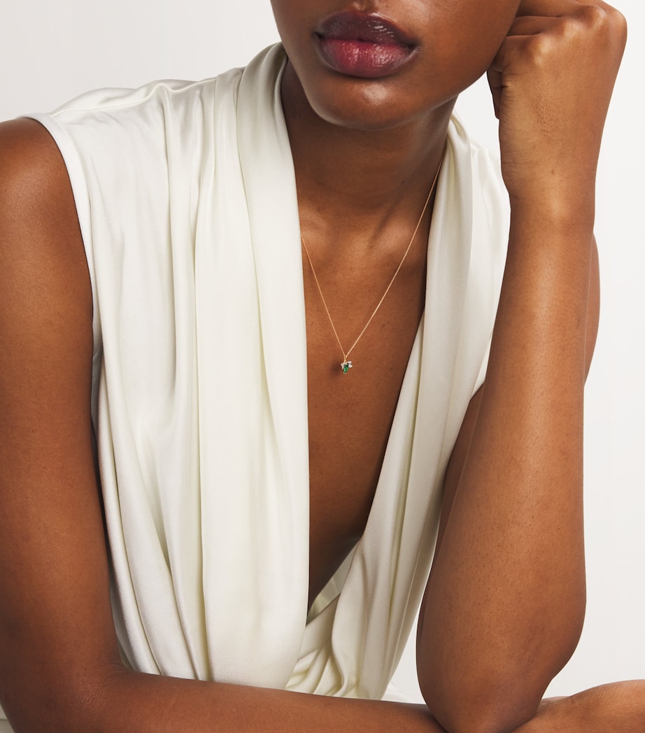 Rose Gold, Diamond and Emerald Honey Bee Necklace NO COLOUR Image 4