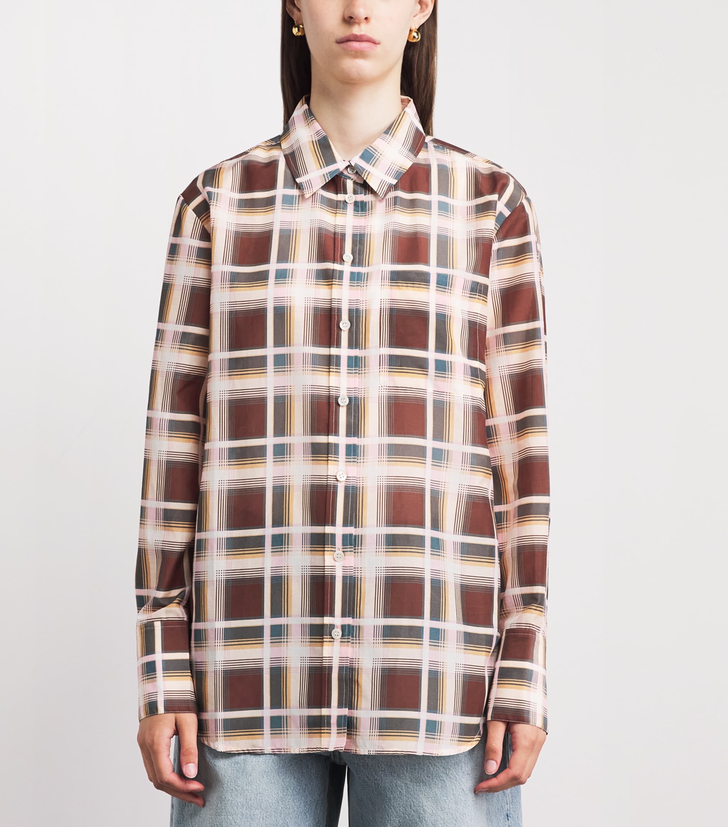 FRAME Womens Cotton-Silk Check Shirt Silver Peony Multi Image 4