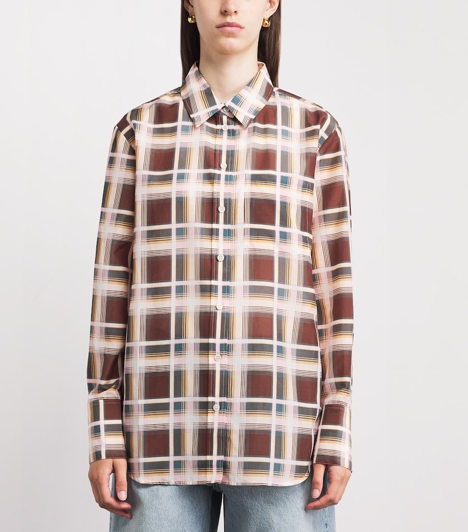 FRAME Womens Cotton-Silk Check Shirt Silver Peony Multi Image 4