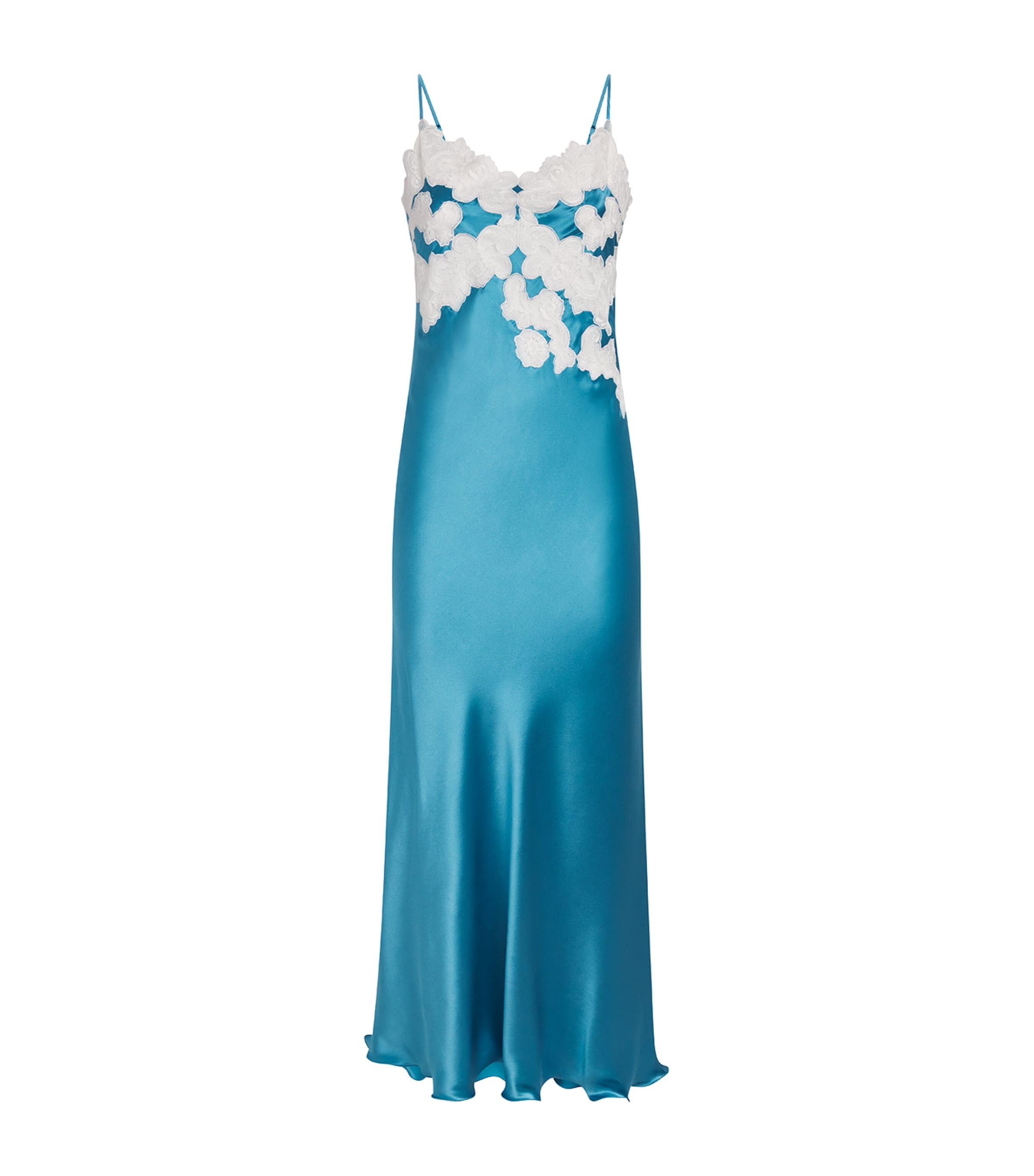 Loretta Caponi Womens Silk Lace-Detail Giadeite Nightdress Turqouise Image 1