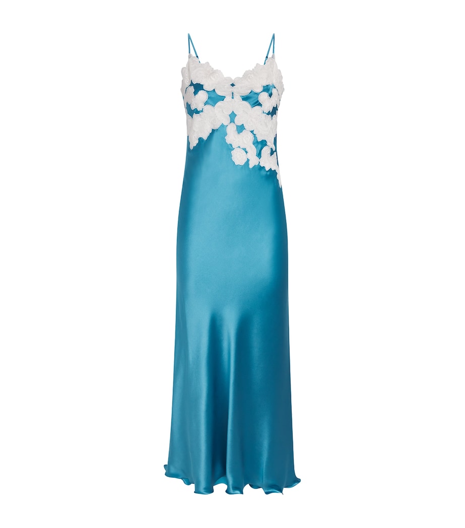 Loretta Caponi Womens Silk Lace-Detail Giadeite Nightdress Turqouise Image 1