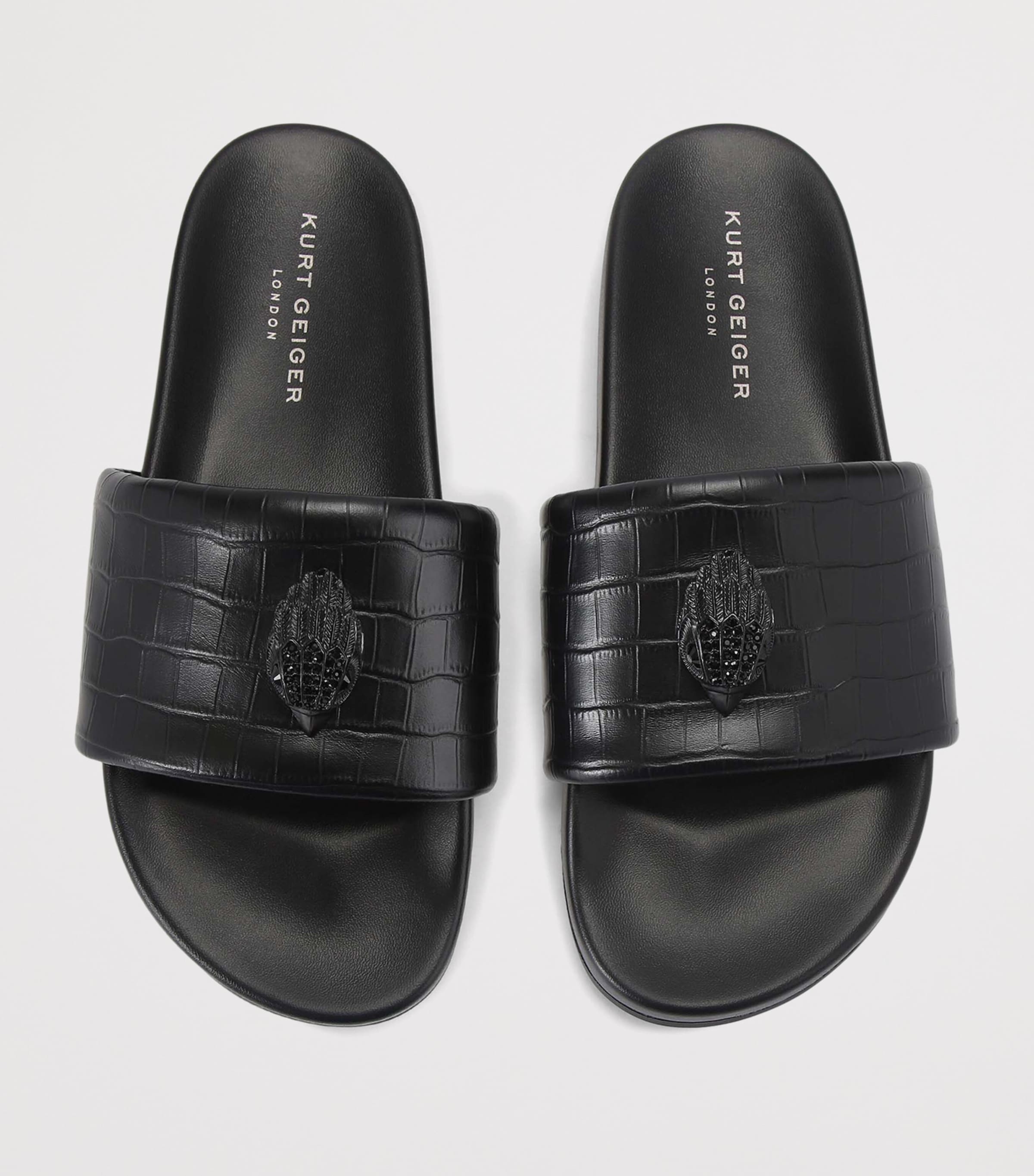 Kurt Geiger London Crocodile-Embossed Embellished Brockwell Slides Blk/other Image 4