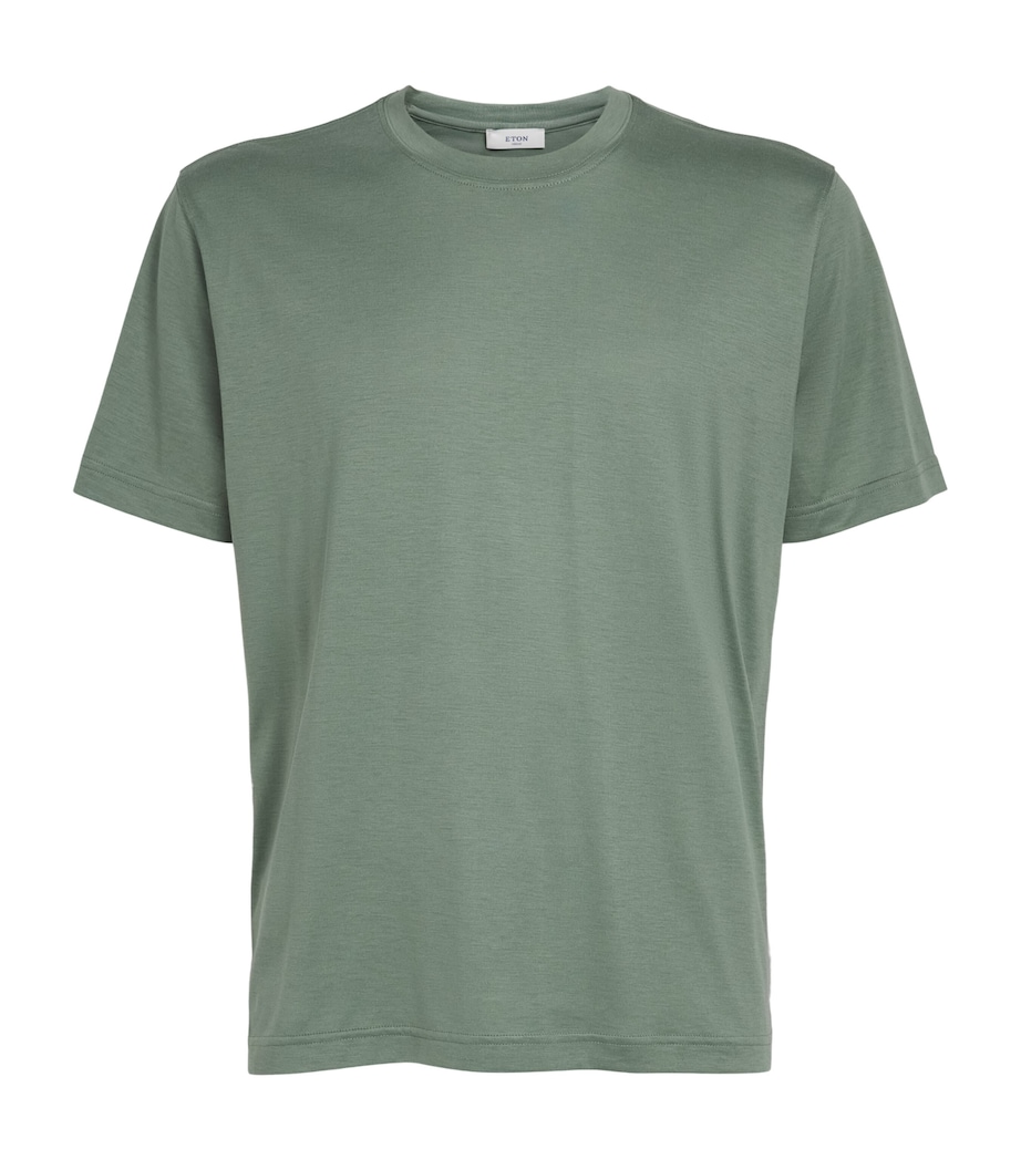 Eton Mens Silk-Cotton T-Shirt Dark Green Image 1