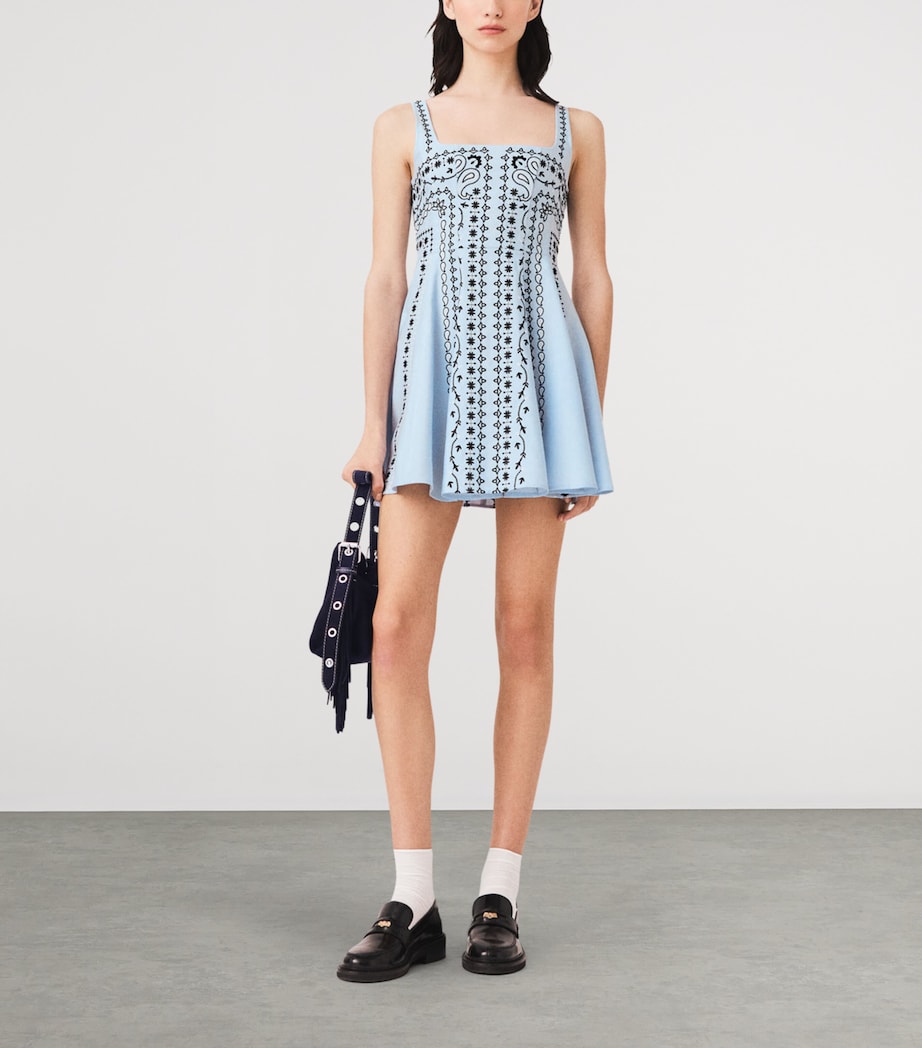 Maje Womens Linen-Blend Embroidered Mini Dress Blue Image 2