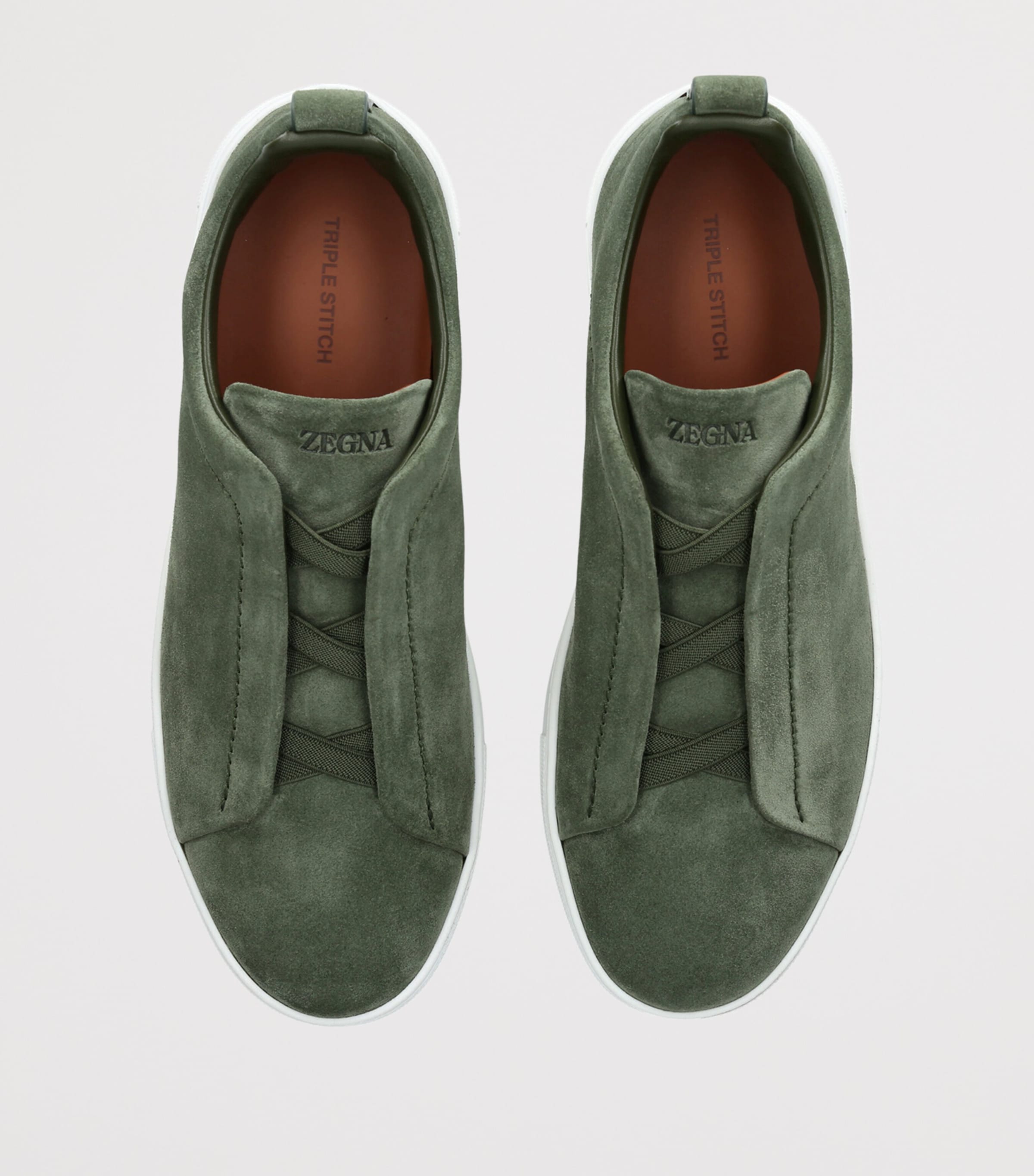 Zegna Suede Triple Stitch Sneakers Dark Green Image 3
