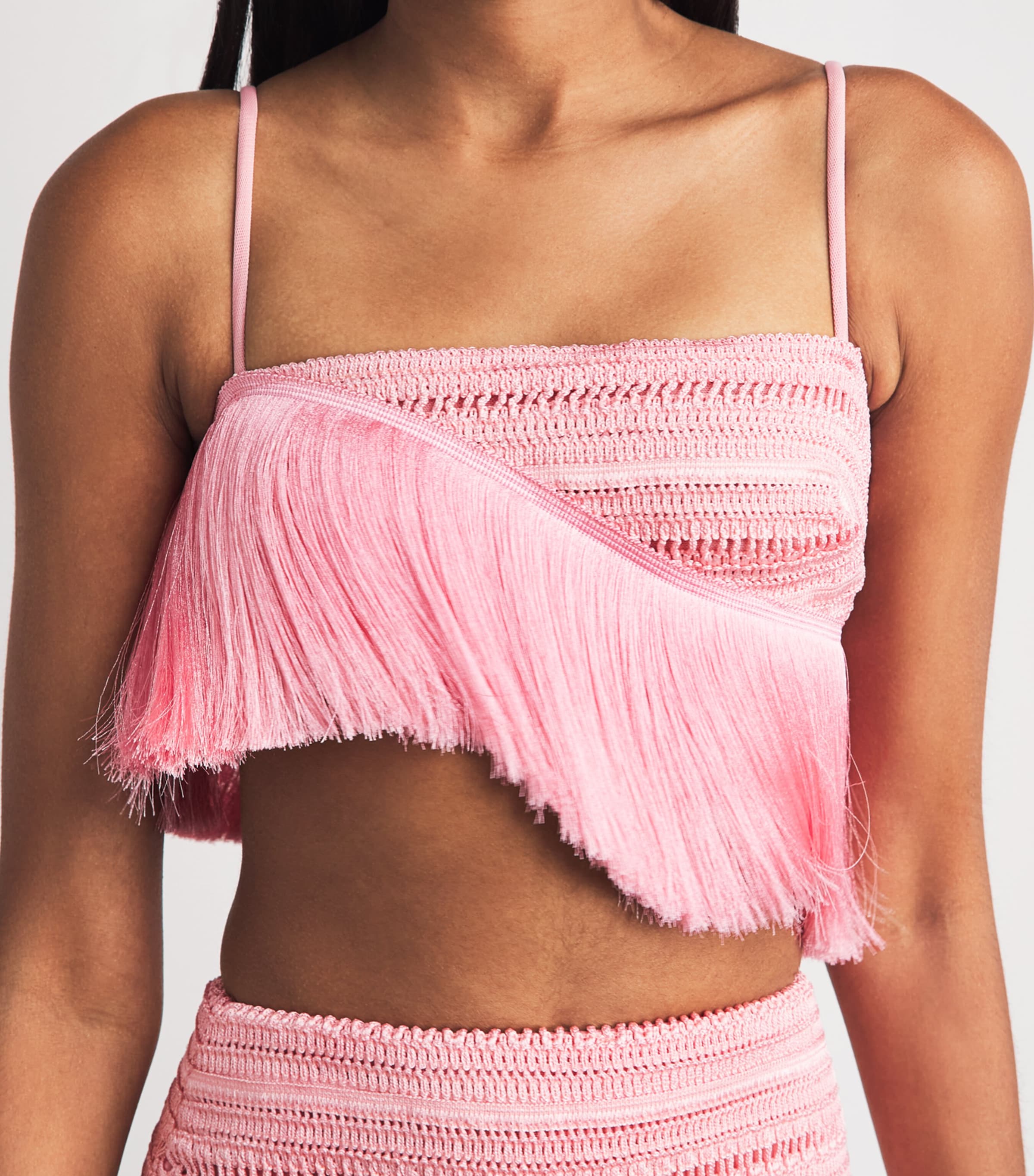 PatBO Womens Fringed Bra Top Pink Image 3