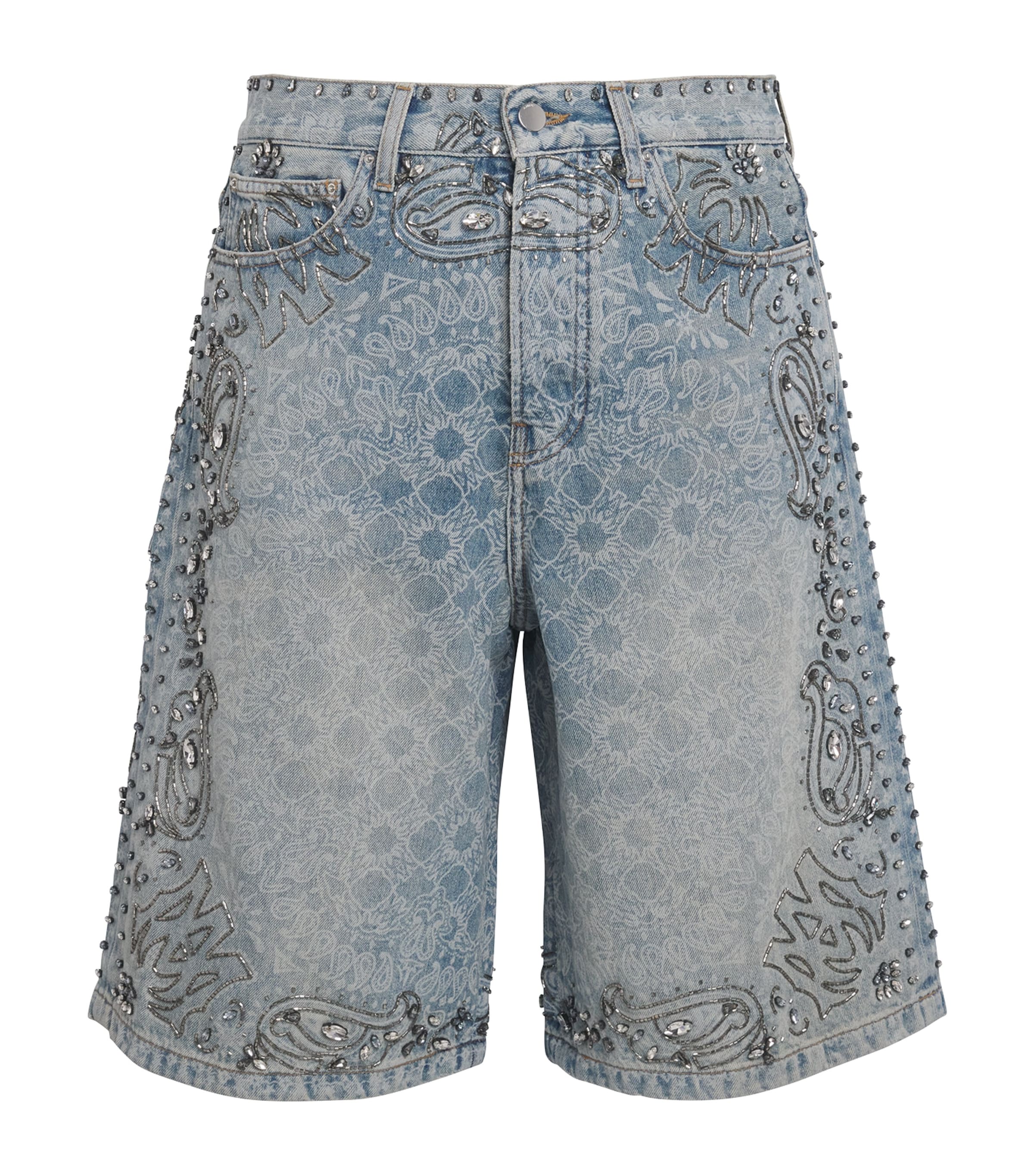 Amiri Crystal-trim Bandana Denim Shorts
