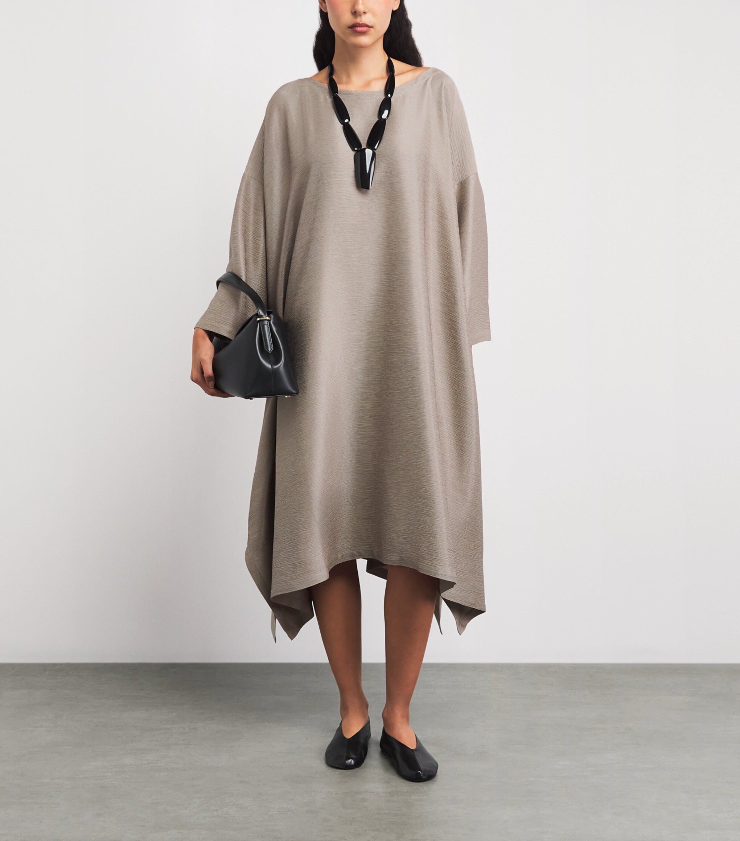 Eskandar Womens Silk Plissé Midi Dress Stone Image 2