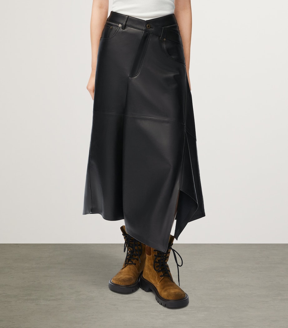 Cotton Asymmetric Midi Skirt BLACK Image 2