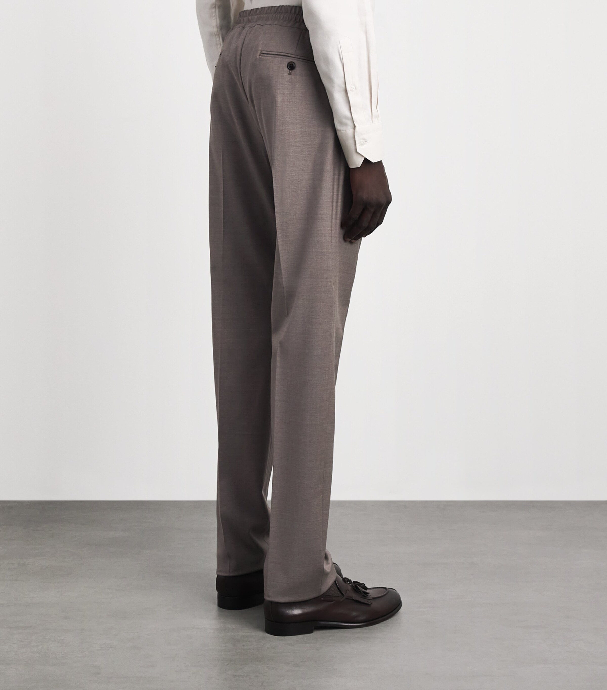 Pal Zileri Mens Stretch-Virgin Wool Drawstring Trousers Brown Image 5