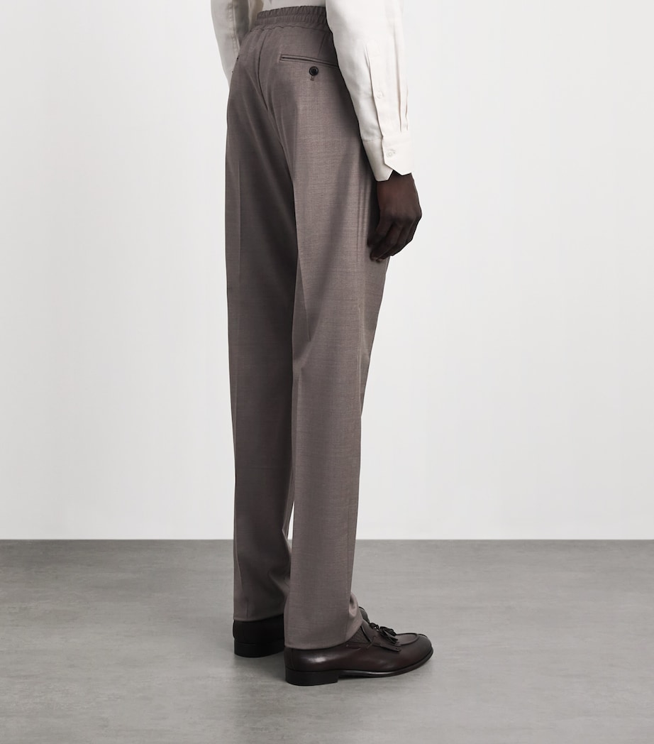 Pal Zileri Mens Stretch-Virgin Wool Drawstring Trousers Brown Image 5